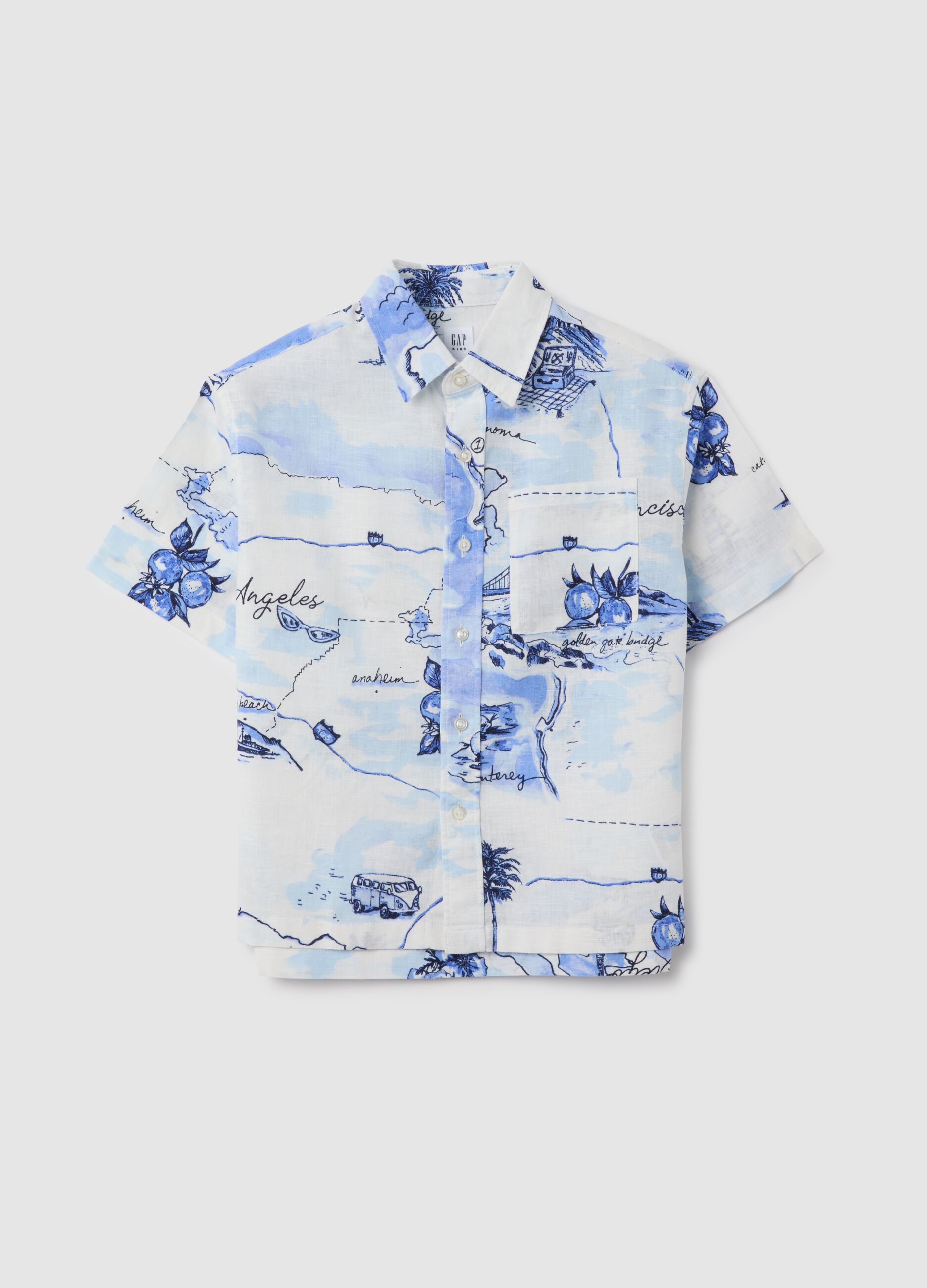 Camicia a tema Los Angeles in Bianco e Azzurro