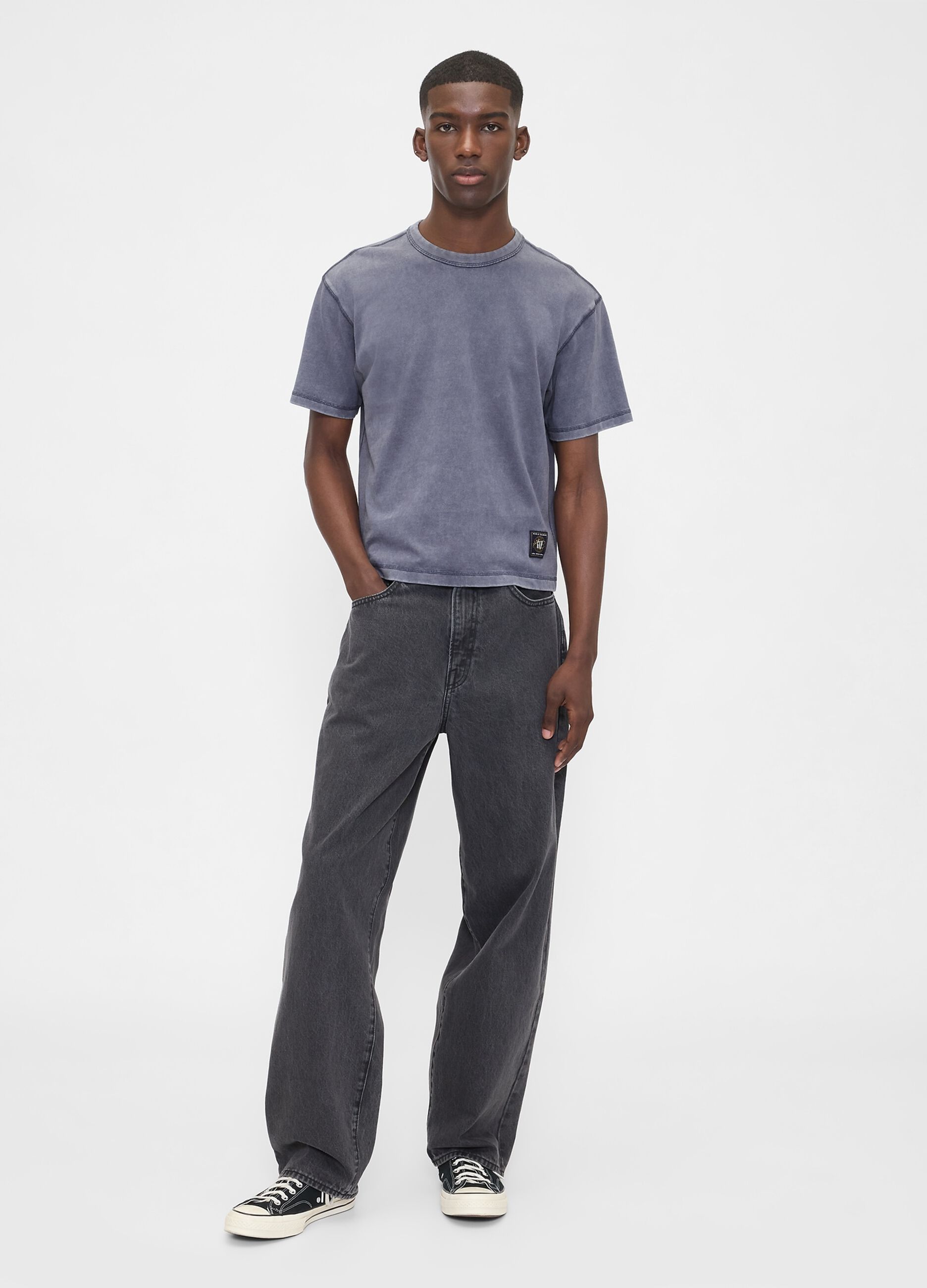 T-shirt blu a maniche corte in cotone_1