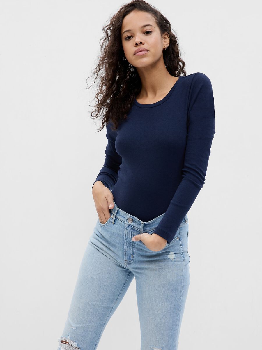 T-shirt a maniche lunghe in cotone e modal Donna_0