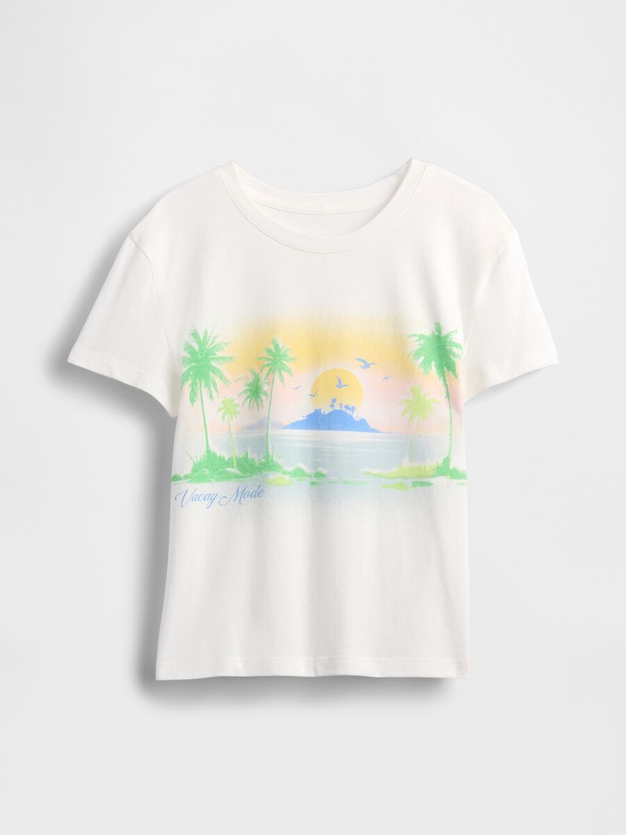 T-shirt bianca con stampa tropicale Girl_2