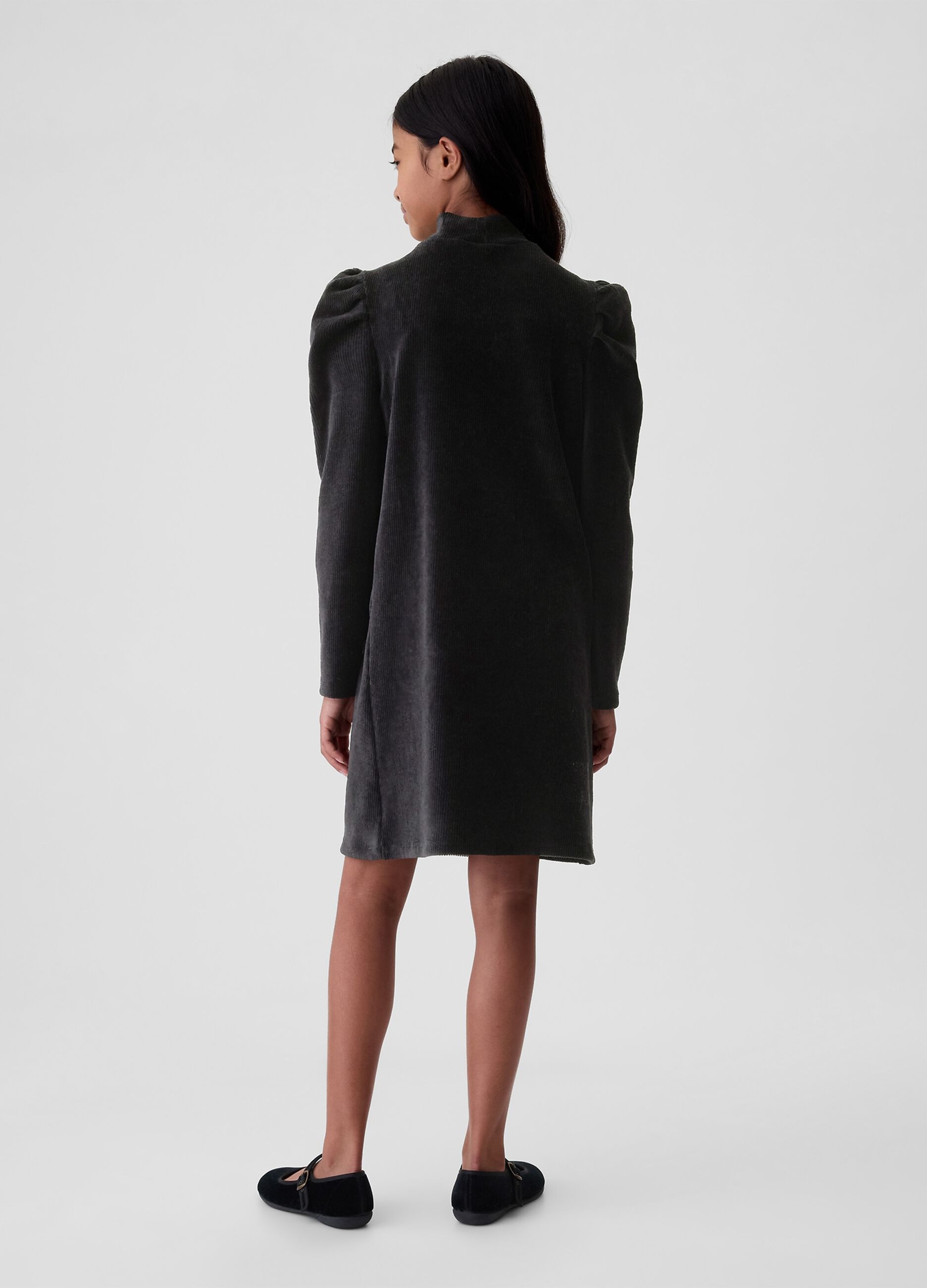 Corduroy dress with puff sleeves_1