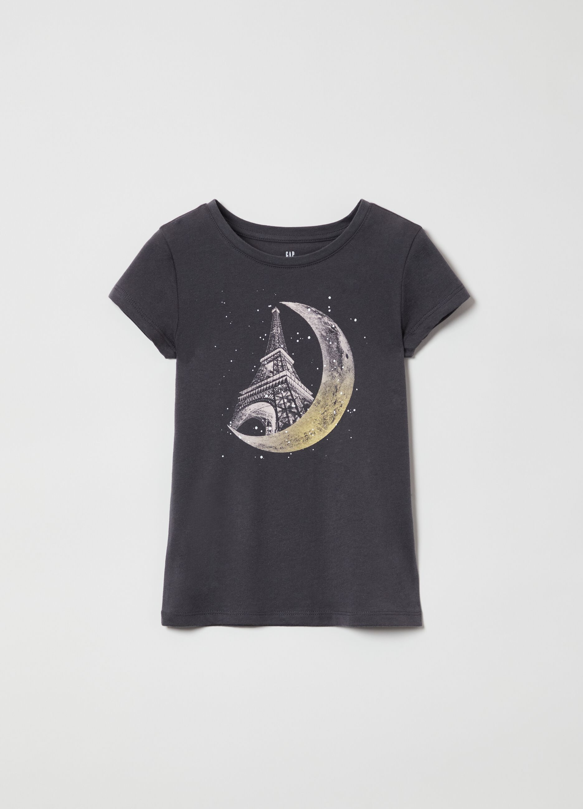 T-shirt with moon and Eiffel Tower print