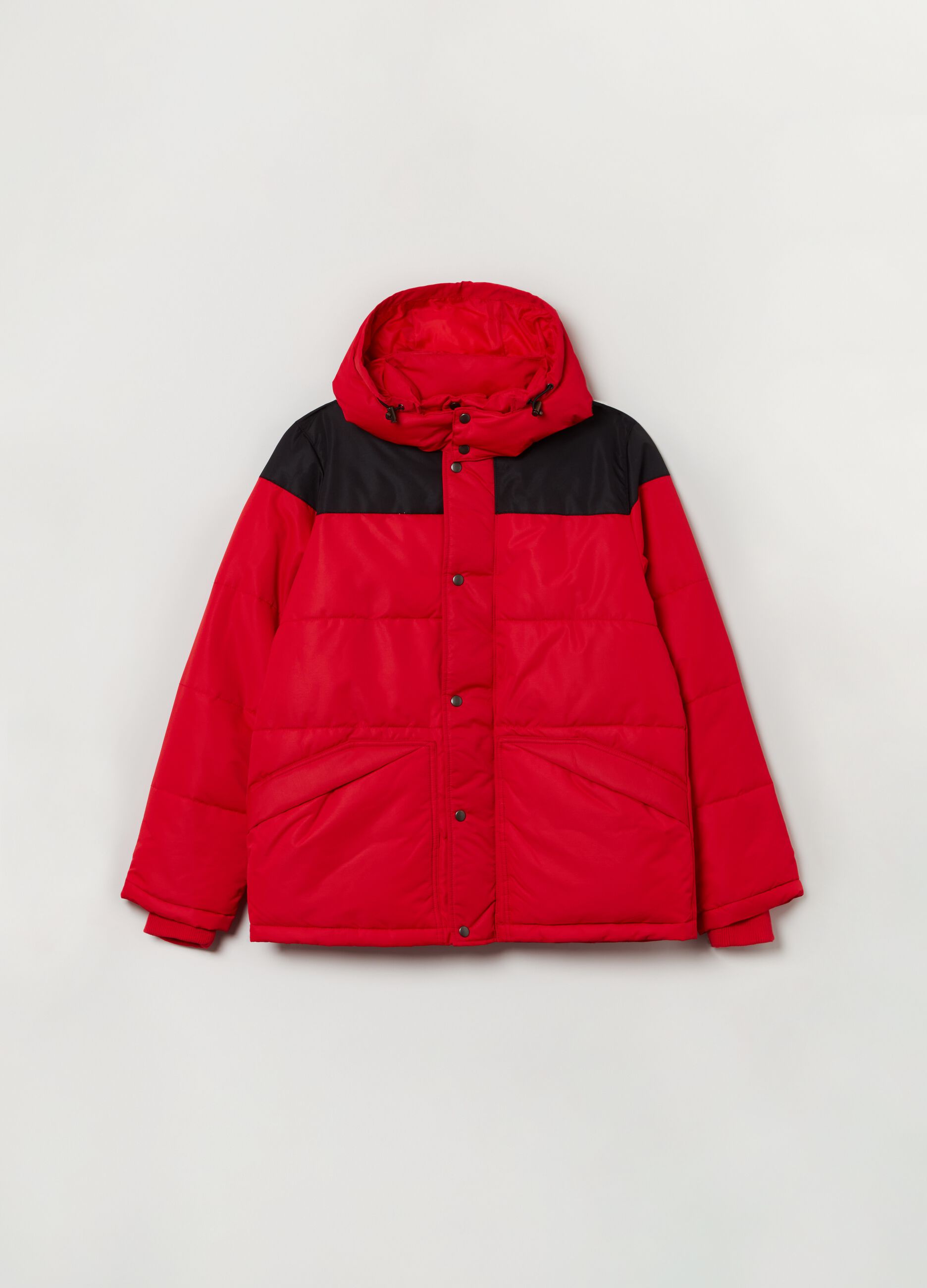 Colour block padded jacket with hood