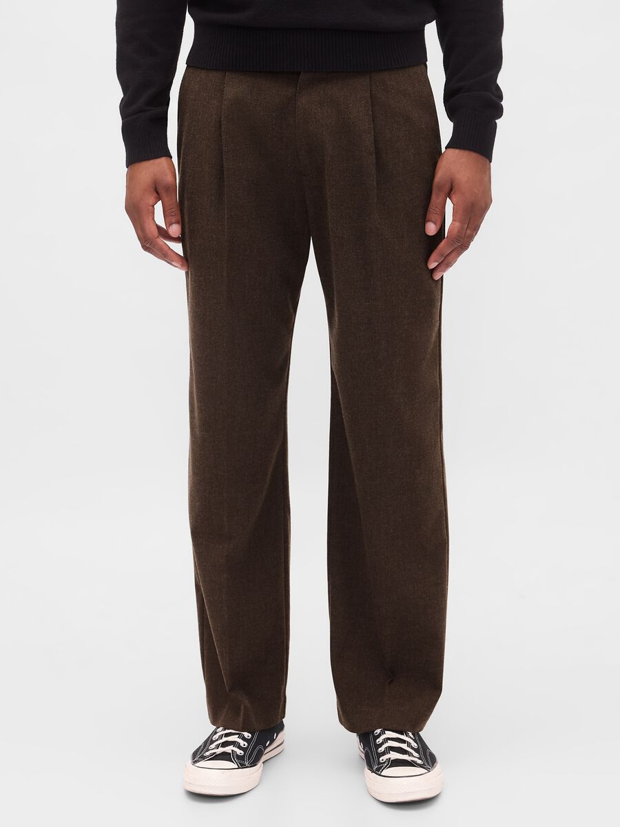 Brown Stretch Wool Blend Trousers Man_1