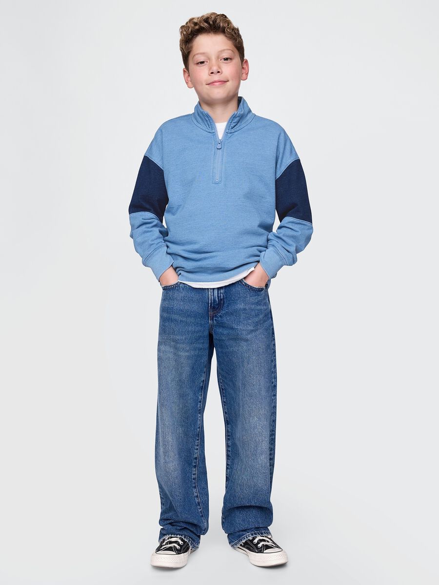 Blue cotton sweatshirt with half zip Boy_1