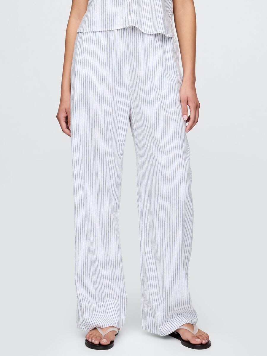 Pantaloni palazzo a righe in lino e viscosa Gap Donna_1