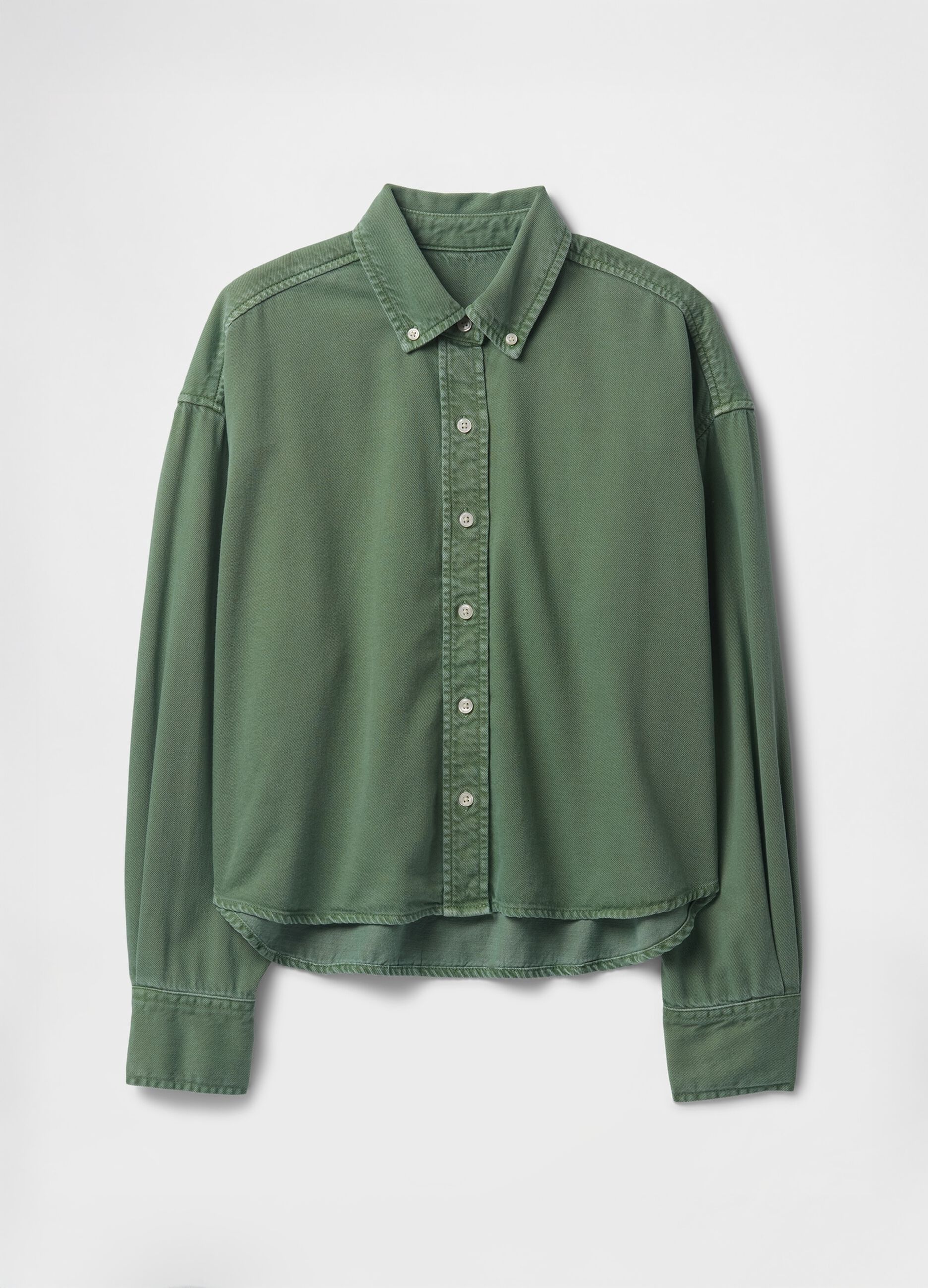 Camicia cropped verde a maniche lunghe_3