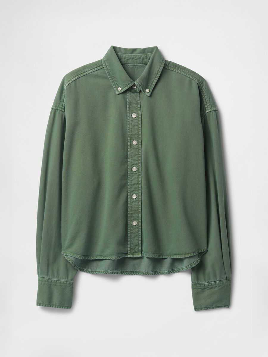 Camicia cropped verde a maniche lunghe Donna_3