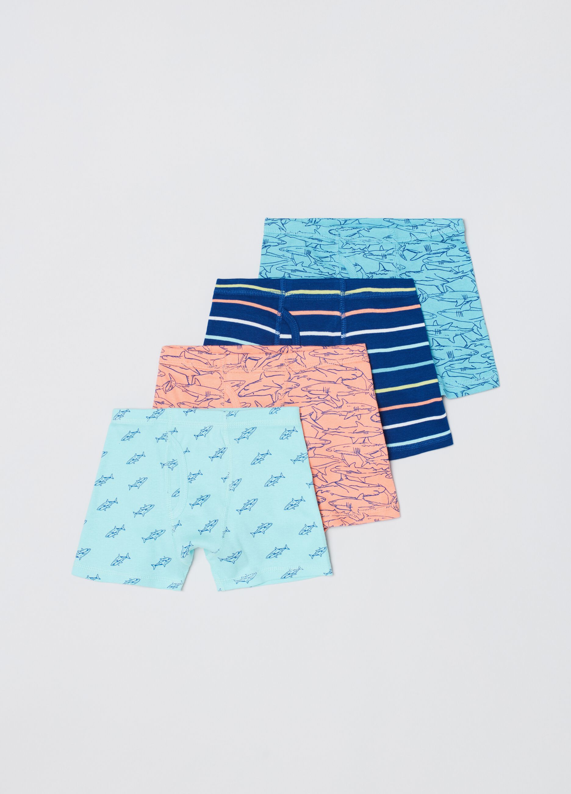 Four-pack striped boxer shorts with shark print
