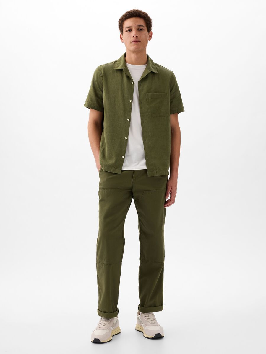 Camicia a maniche corte in lino e cotone Uomo_1
