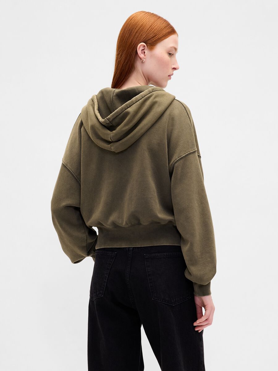 Felpa verde con cappuccio e zip Donna_1