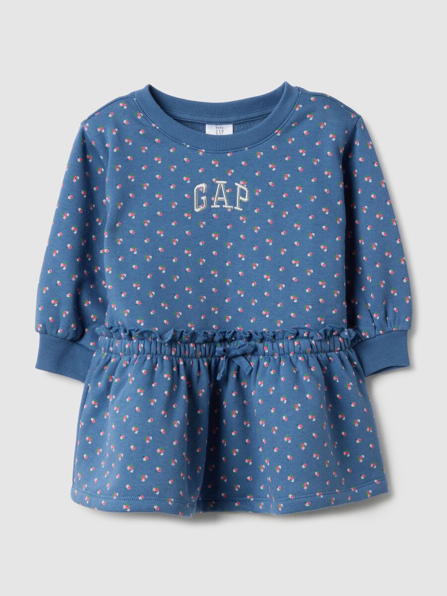 Vestito blu da bambina in misto cotone regular fit con stampa floreale Bimba_0