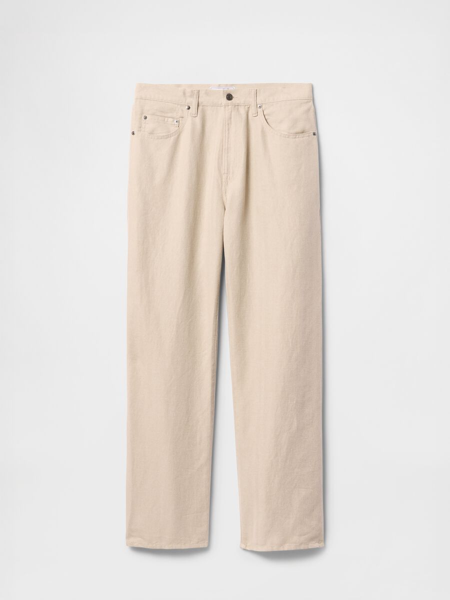 Pantaloni larghi in lino beige Man_5