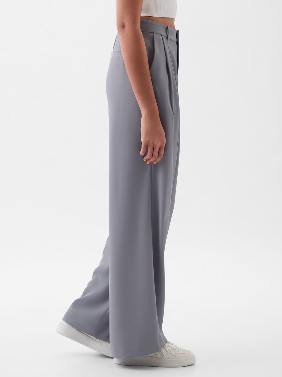 Pantalone wide leg vita alta con pinces Donna_1