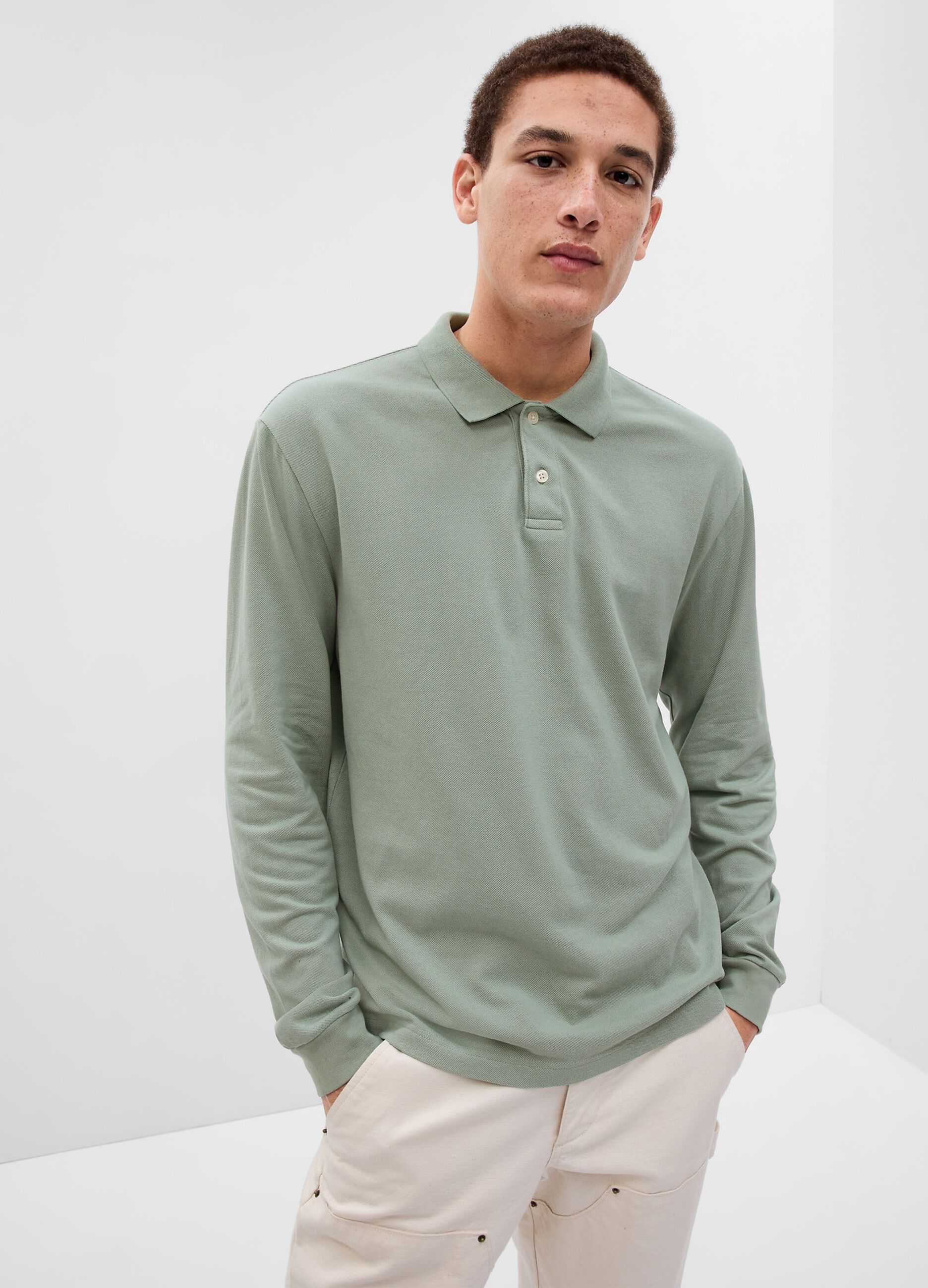 Long-sleeve polo shirt in cotton pique