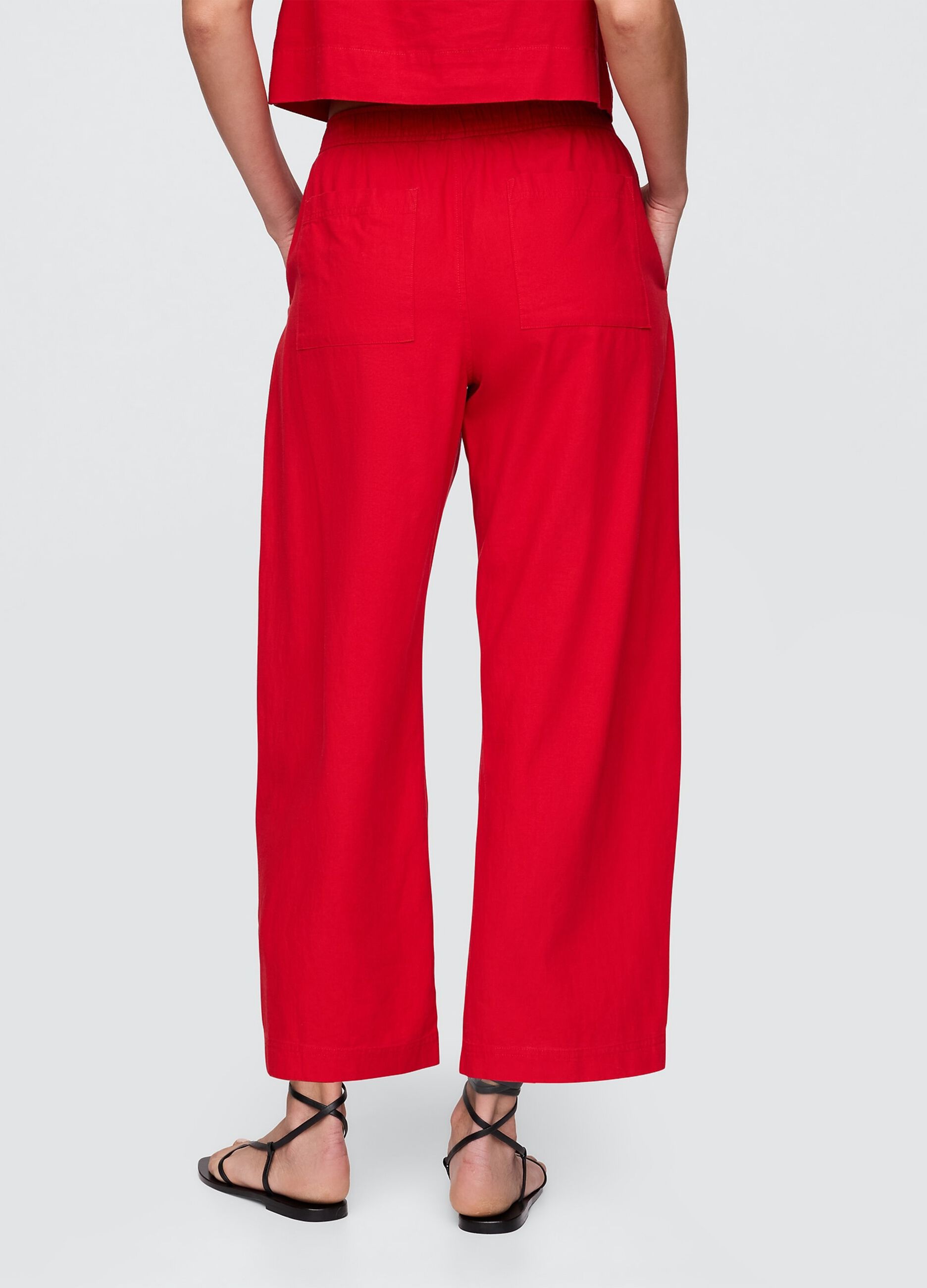 Pantaloni ampi rossi in lino e viscosa_2