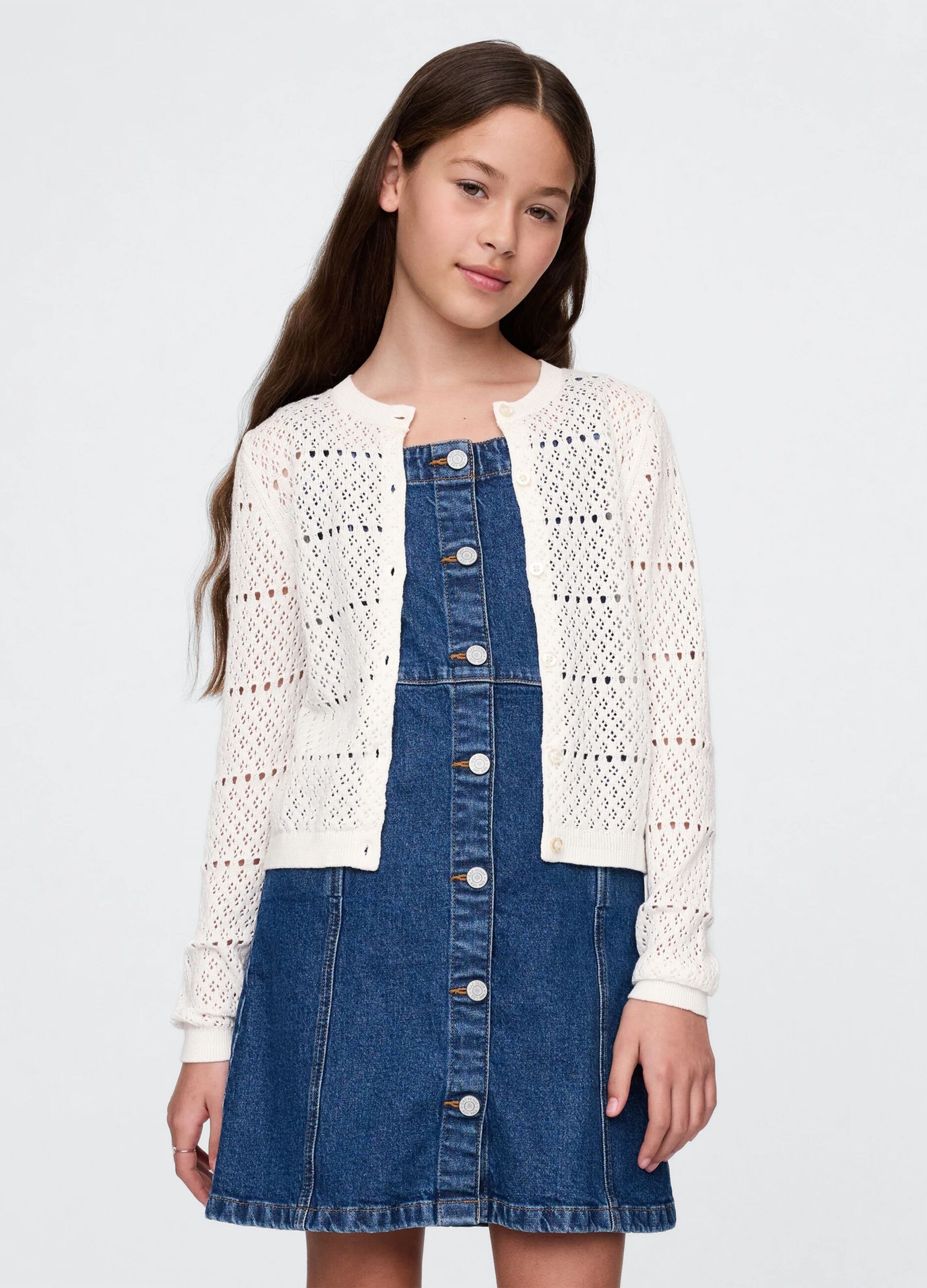Cardigan bianco con lavorazione traforata