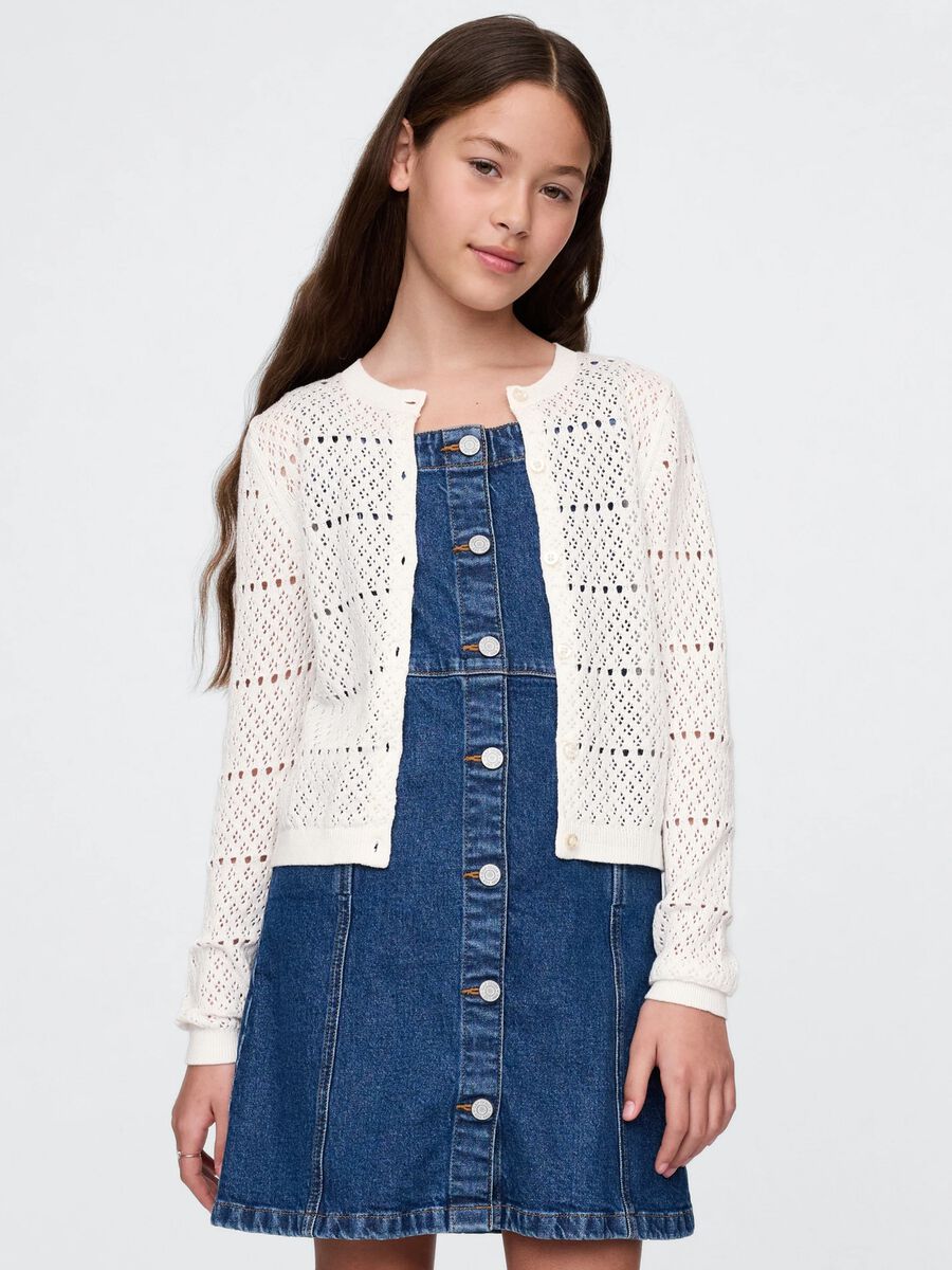 Cardigan bianco traforato in cotone per bambina Bambina_0