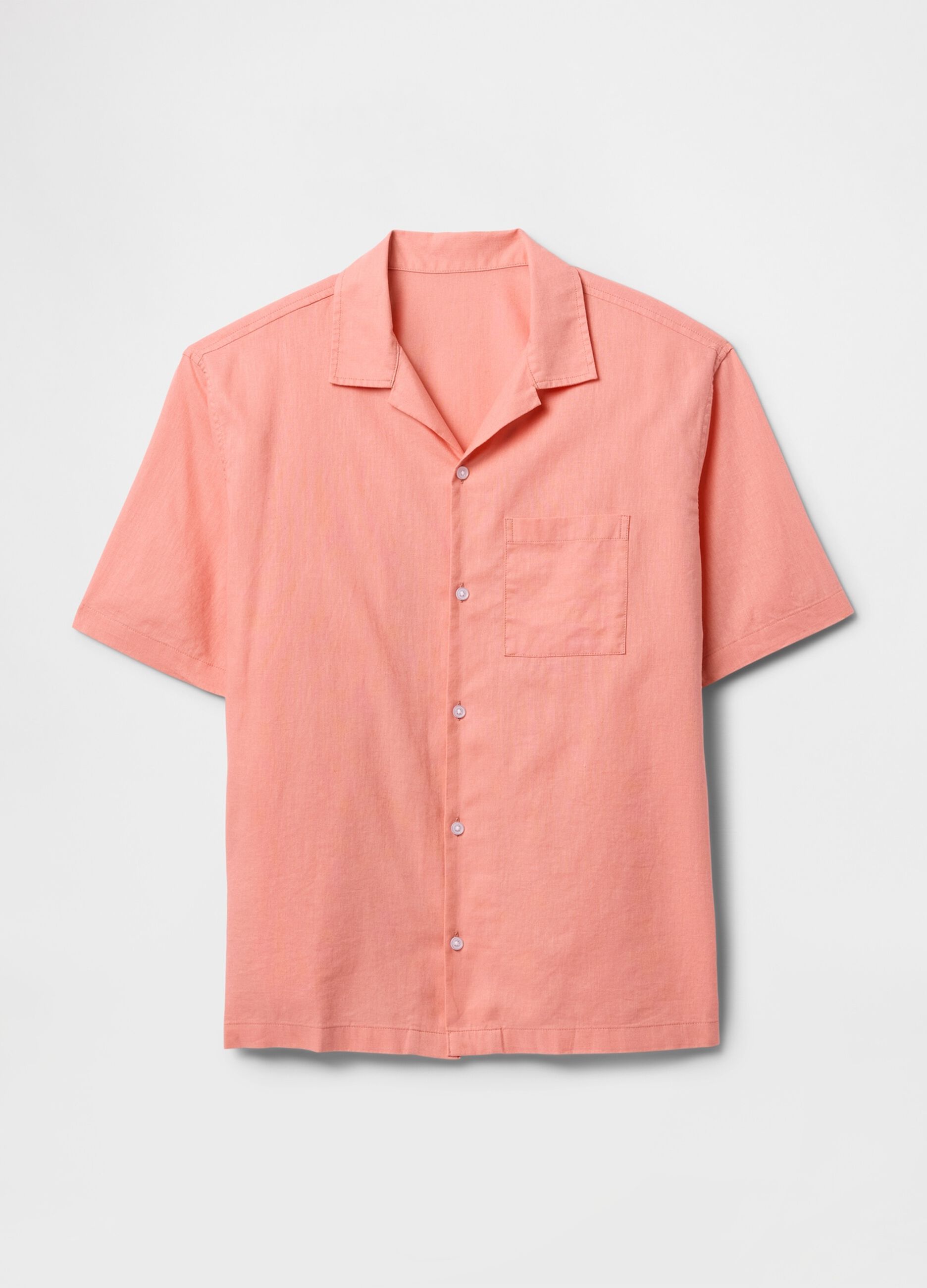 Camicia corta arancione in lino e cotone_3