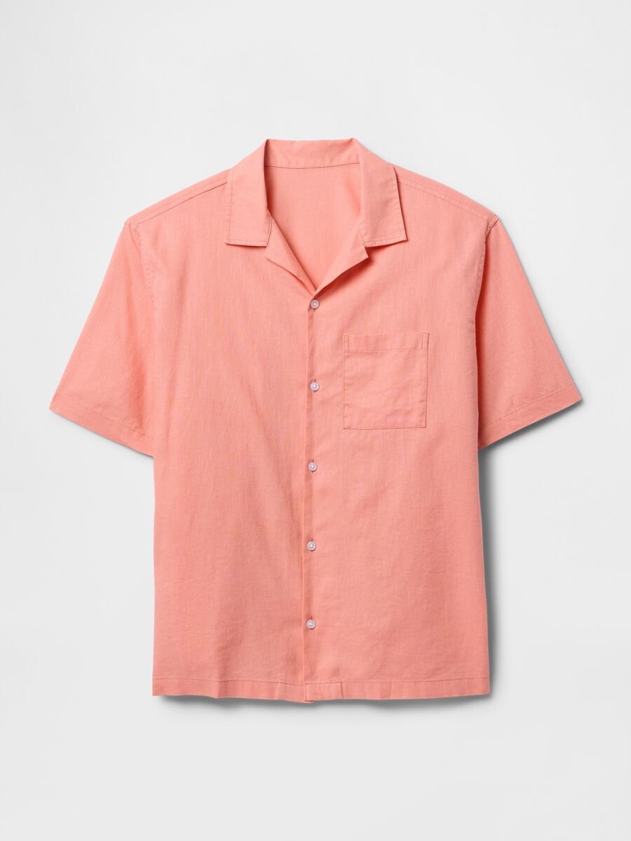 Camicia corta arancione in lino e cotone Uomo_3