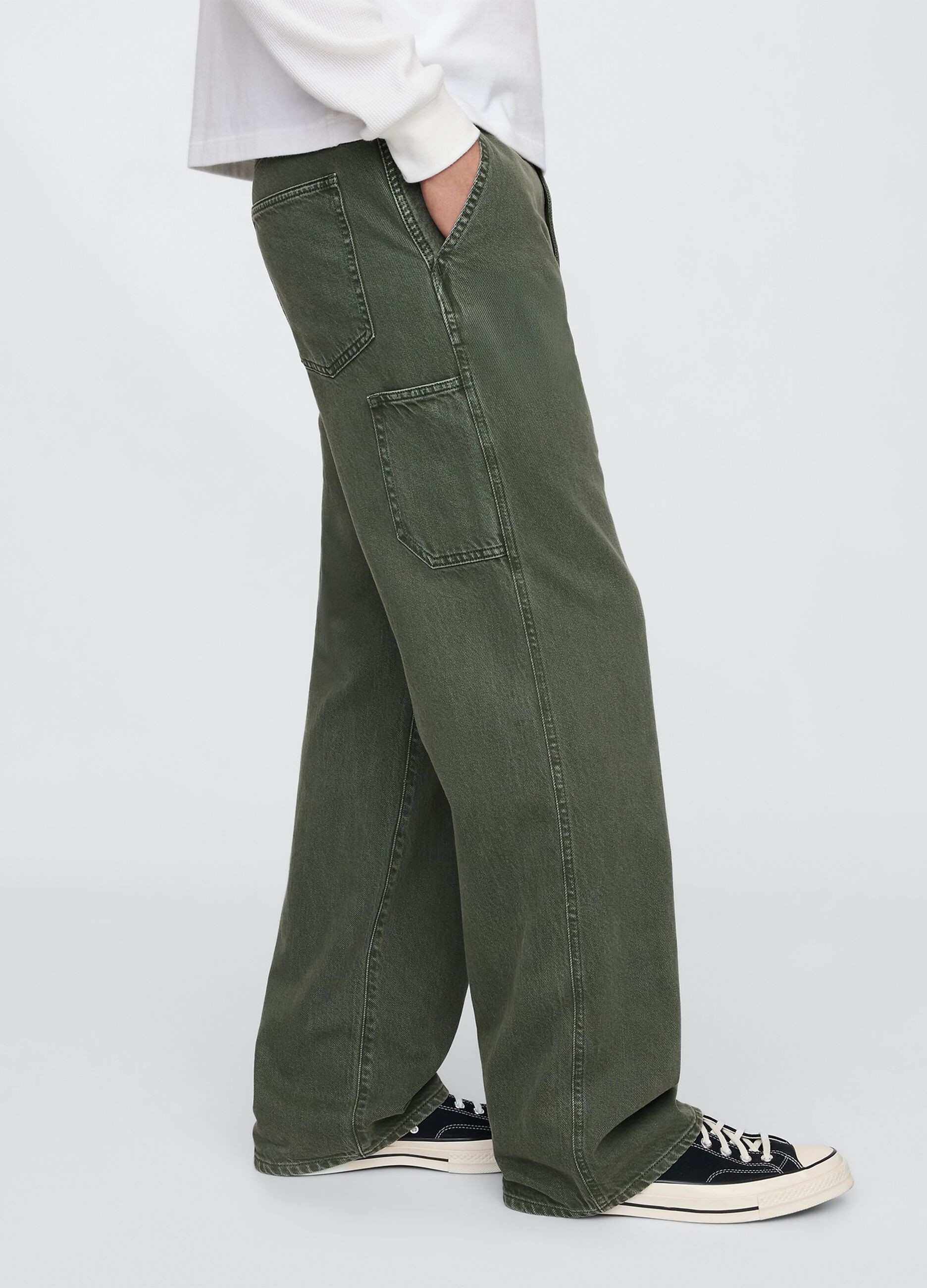 Pantaloni cargo larghi verde in misto cotone_3