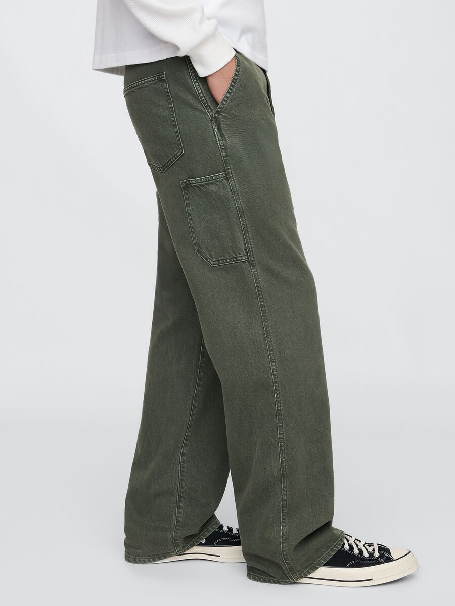Pantaloni cargo larghi verde in misto cotone Man_3