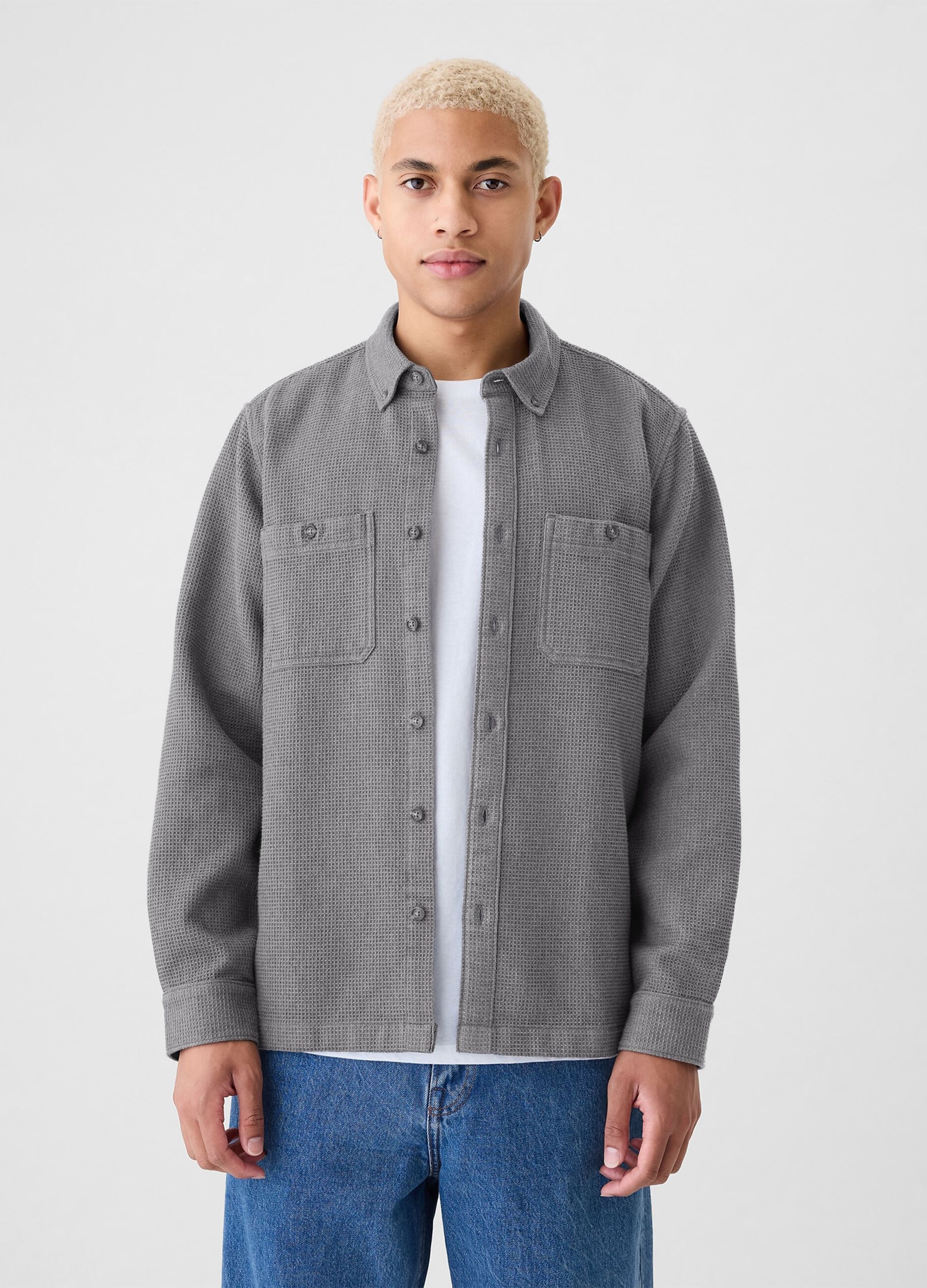 Camicia button-down con trama waffle