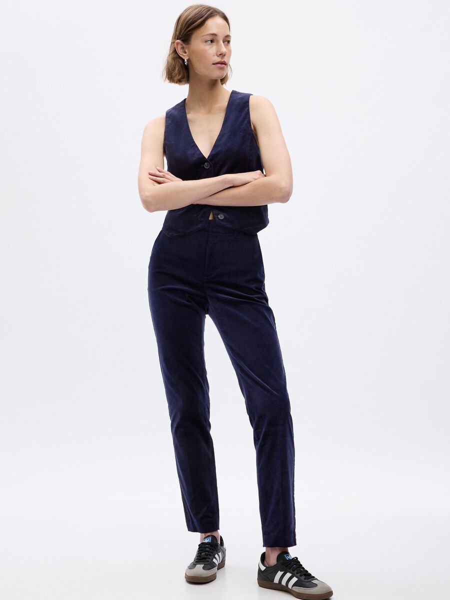 Pantaloni a sigaretta straight fit in velluto Donna_0