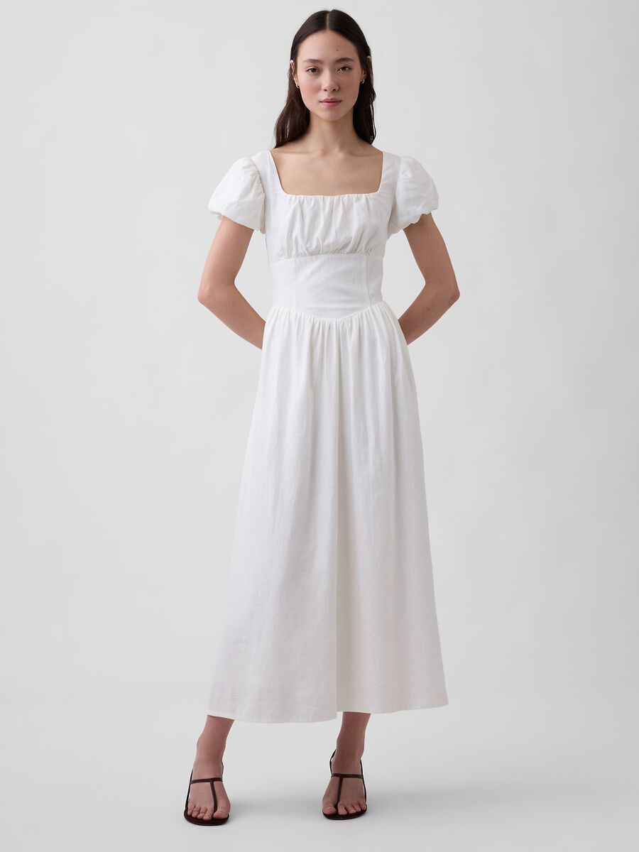Abito midi in misto lino Donna_0