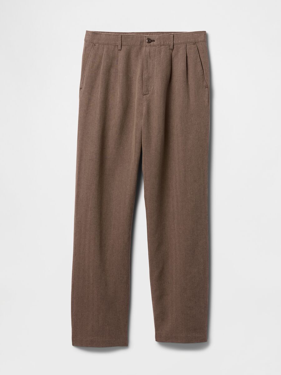 Brown Linen and Cotton Trousers Man_5