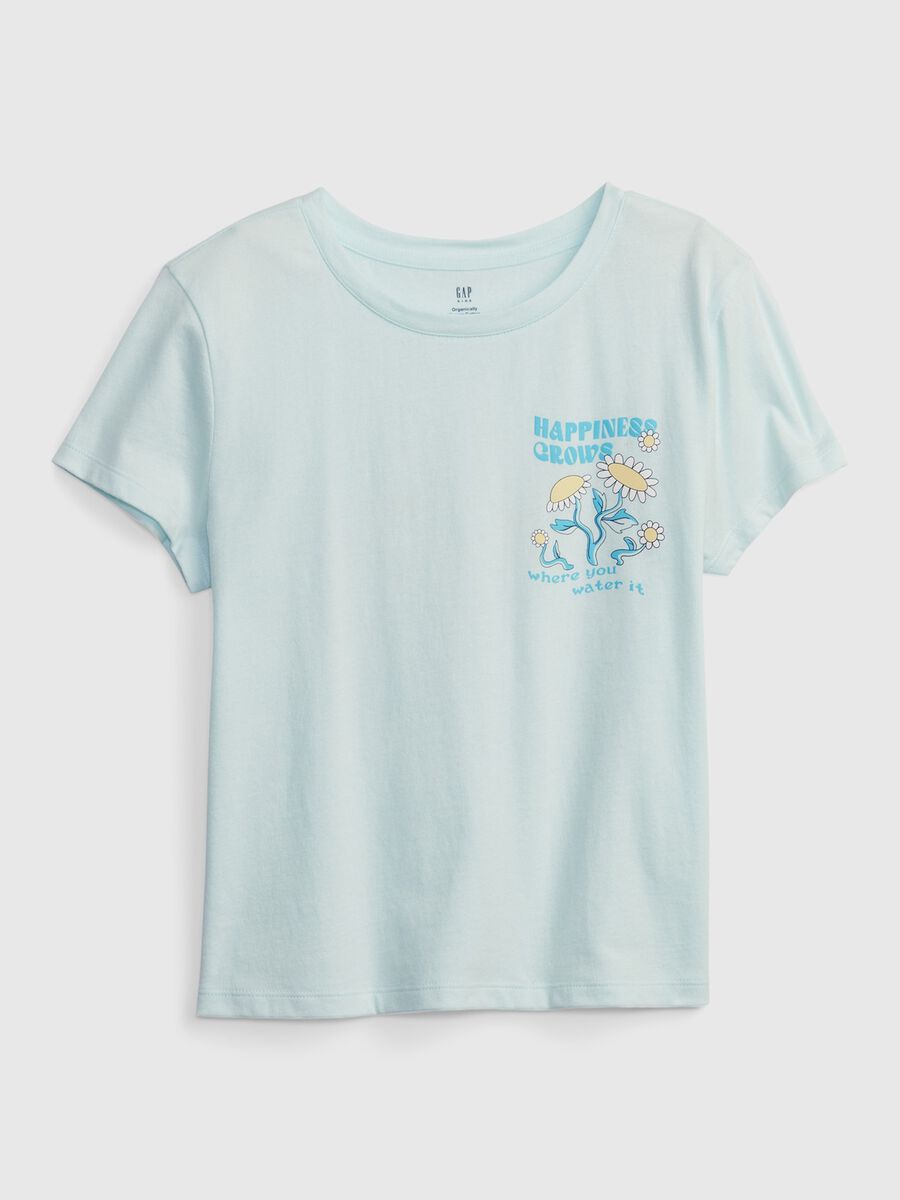 T-shirt in cotone stampa fiori e lettering Bambina_0