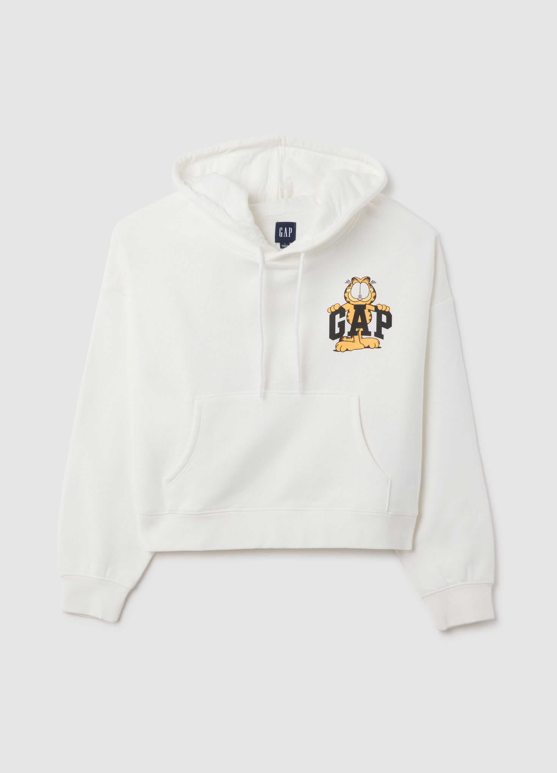 Felpa bianca con cappuccio e stampa Garfield