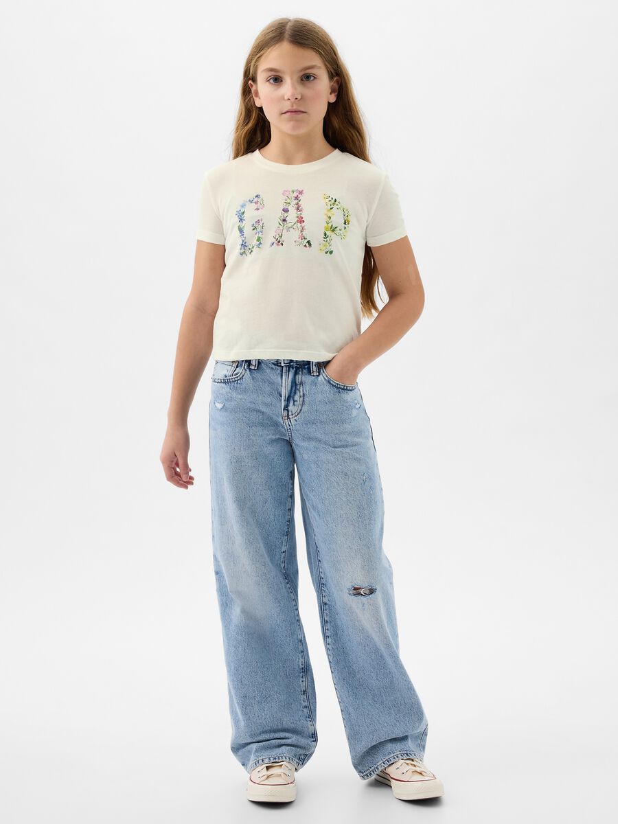 Cotton crop T-shirt with logo print Girl_0
