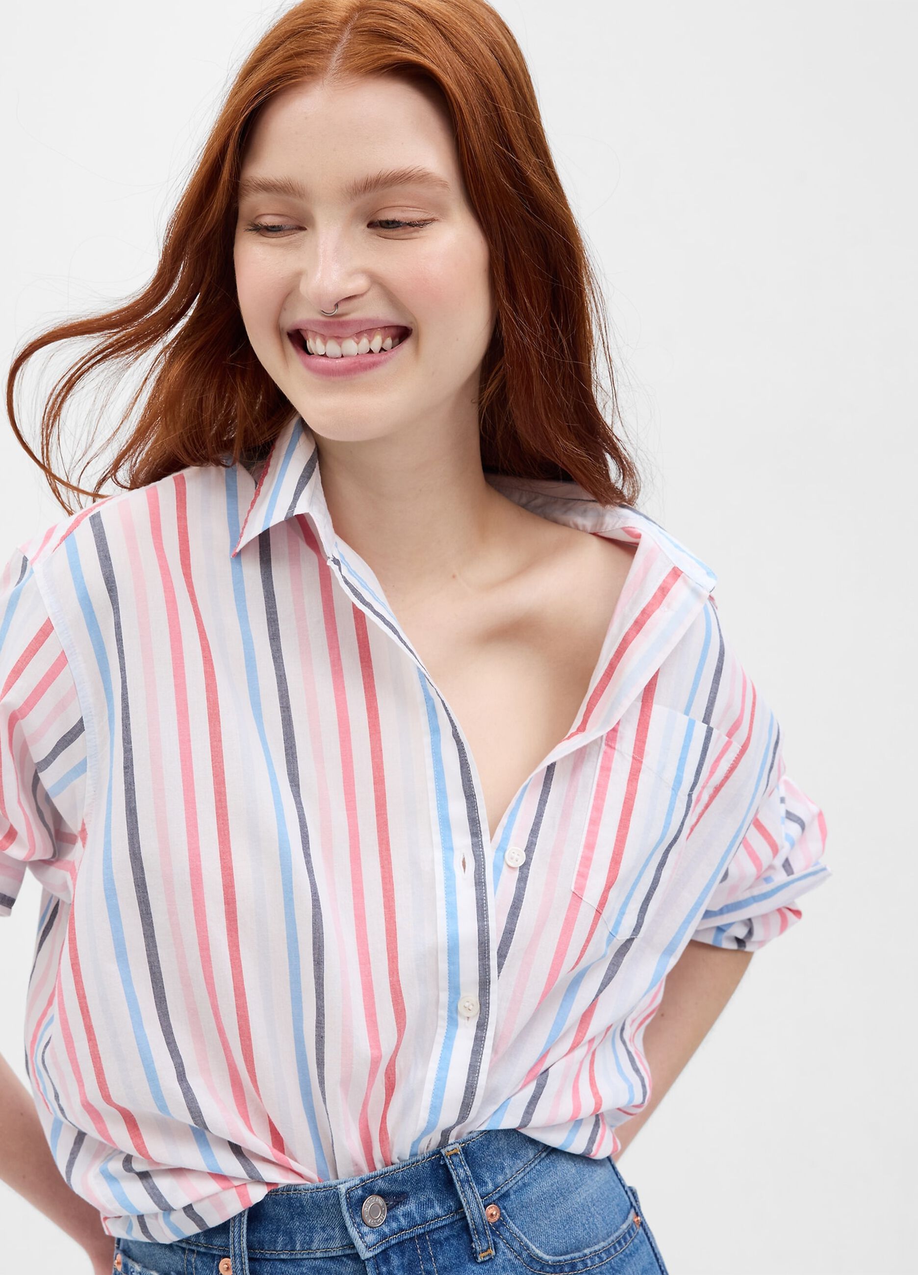 Oversized shirt with multicoloured stripes_2