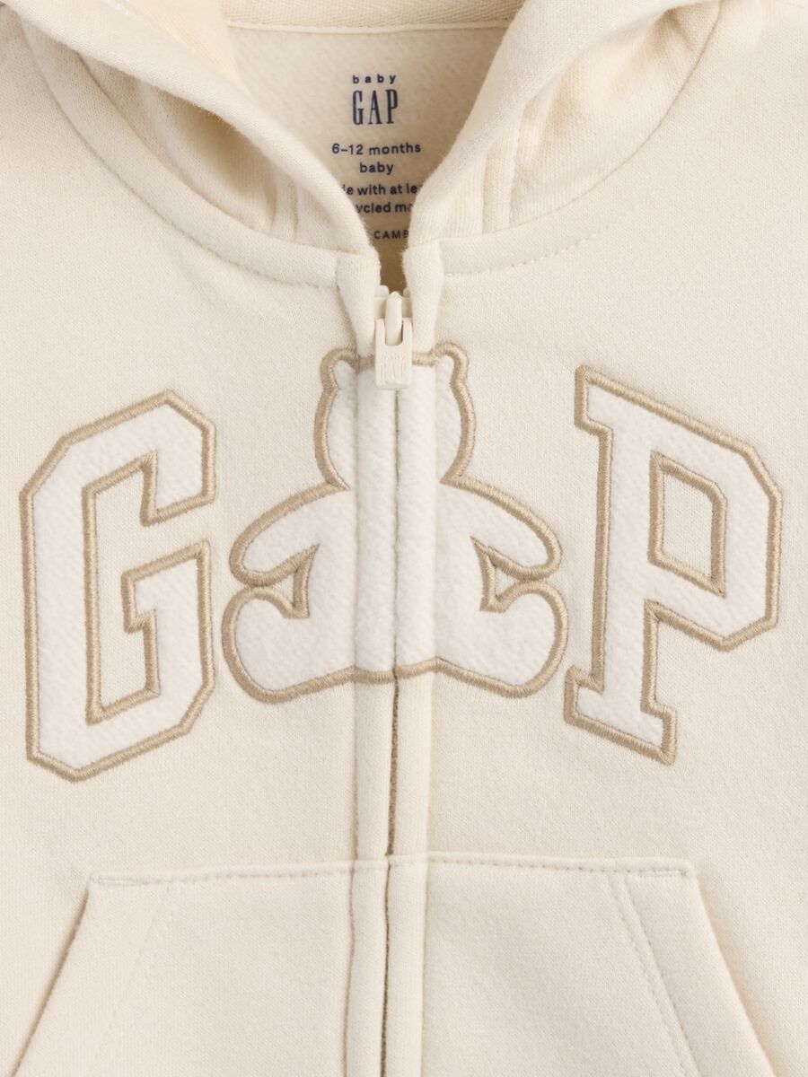 Felpa beige con cappuccio e zip intera Neonato_2