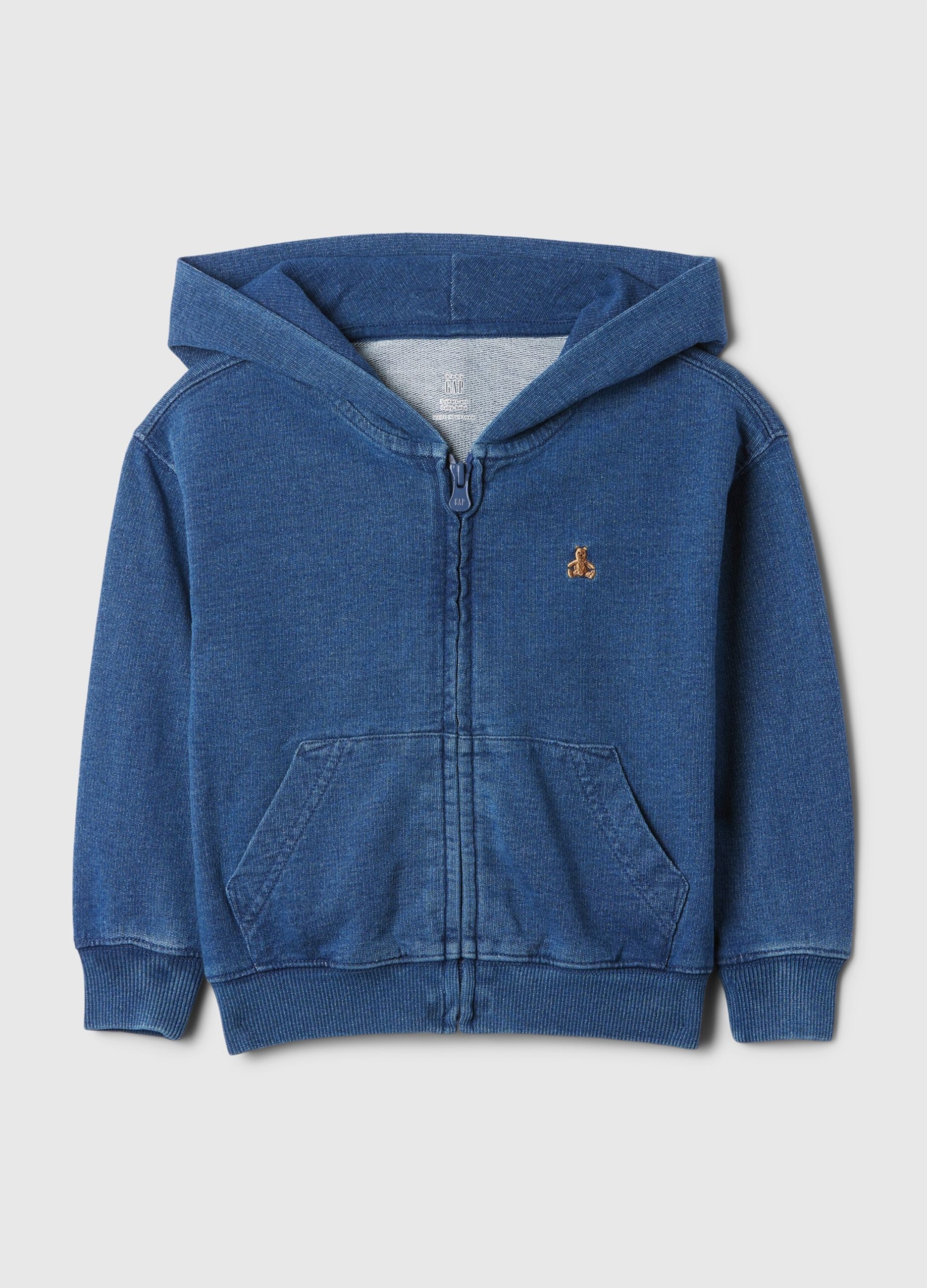Felpa blu con cappuccio e zip integrale