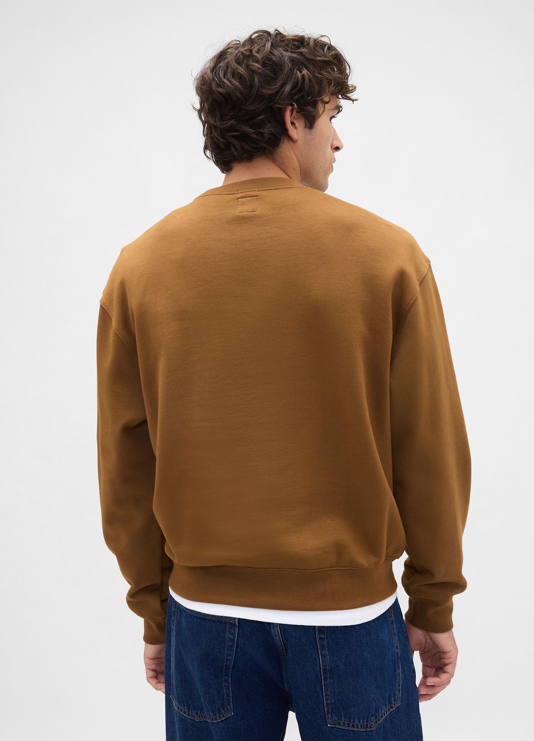 Felpa marrone girocollo in misto cotone_2