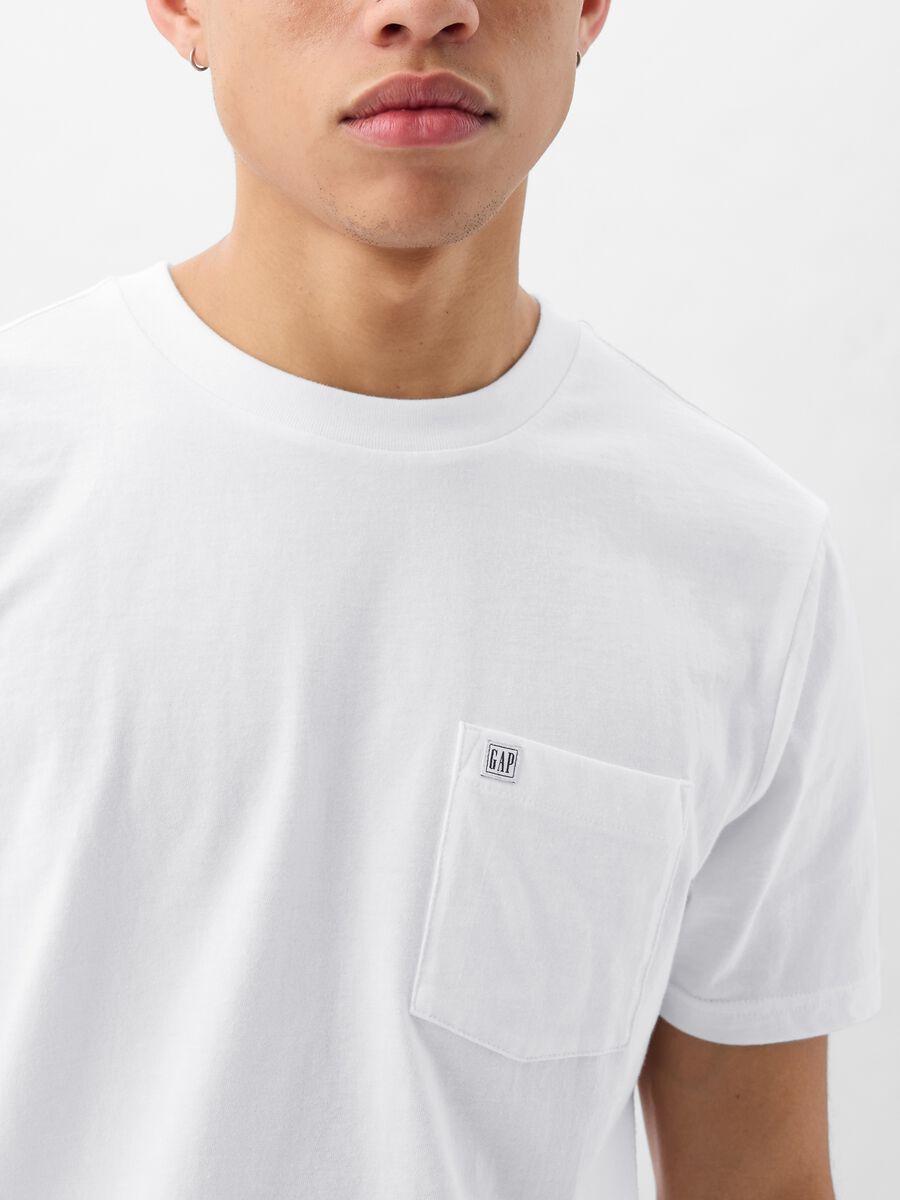 T-shirt in cotone con tasca e patch logo Uomo_2