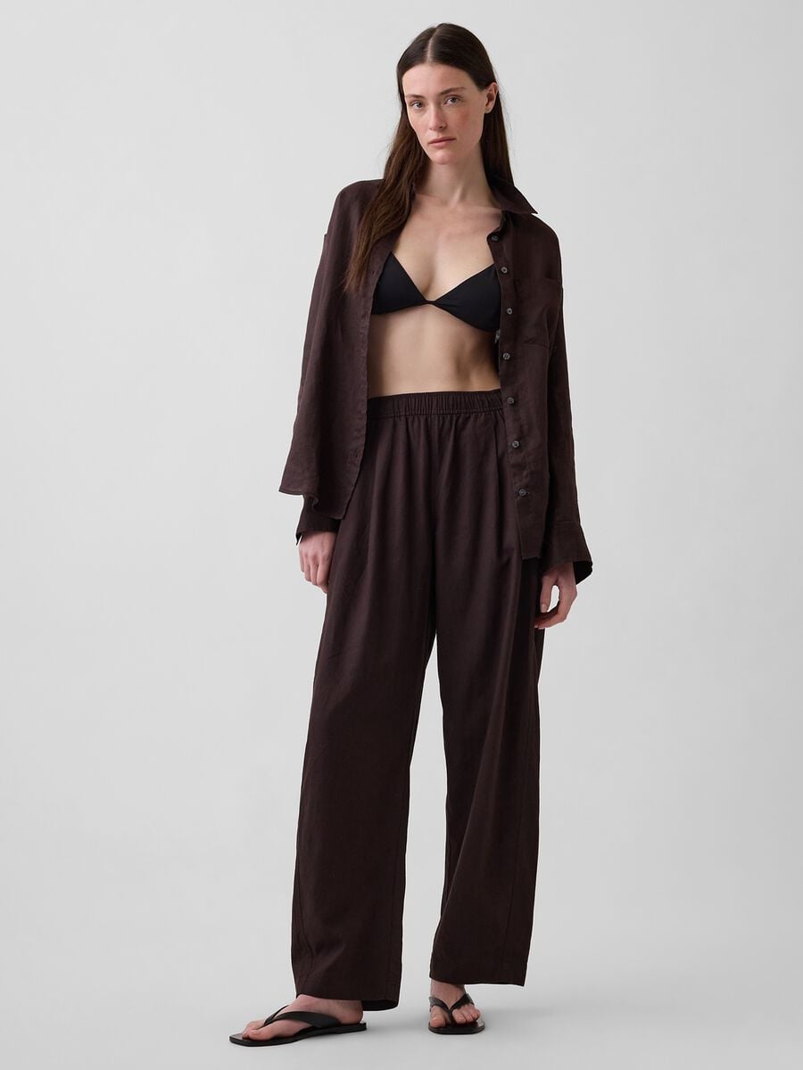 Pantaloni palazzo in misto lino Donna_0