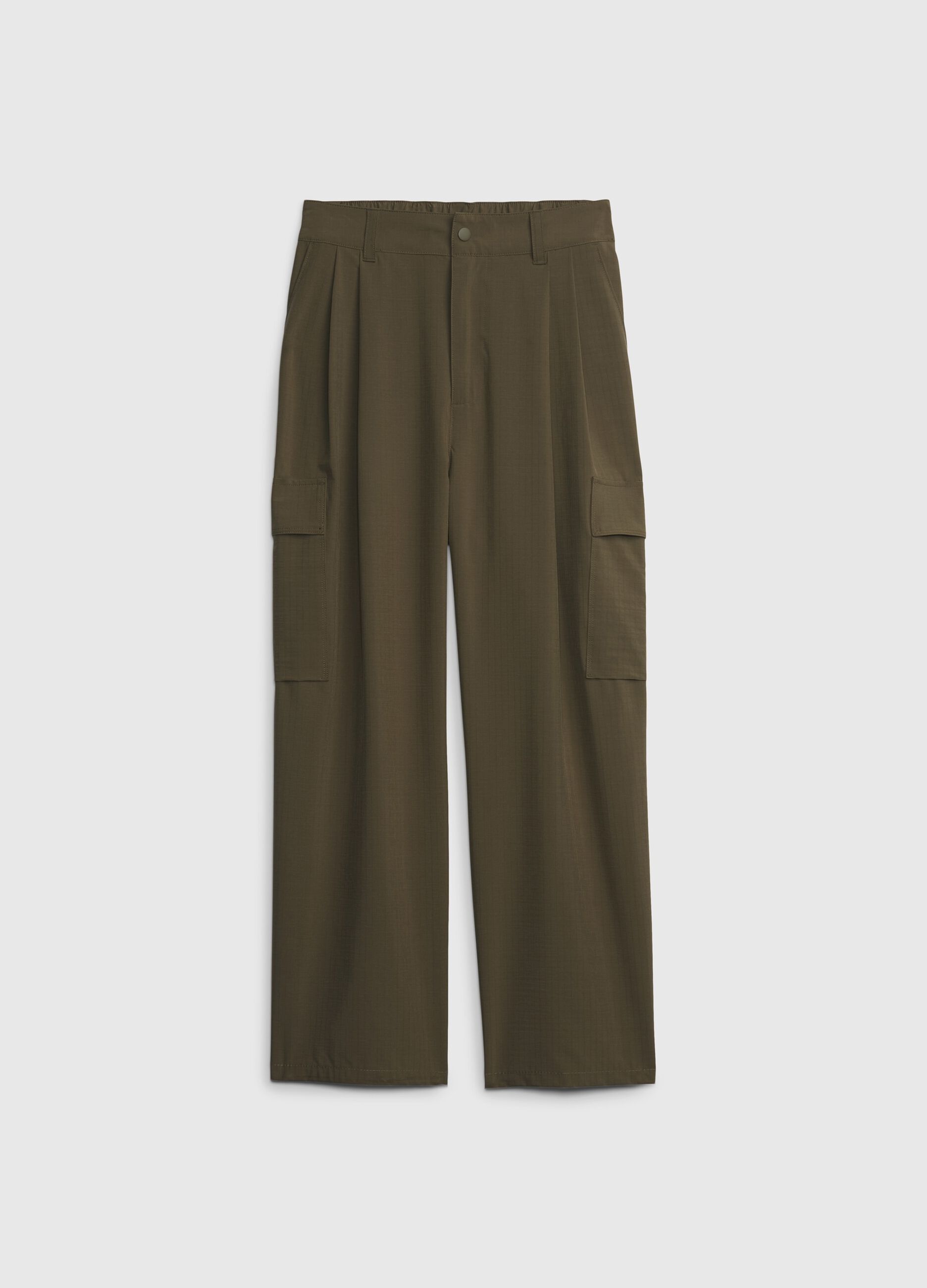 Pantaloni parachute wide leg con trama ripstop_5