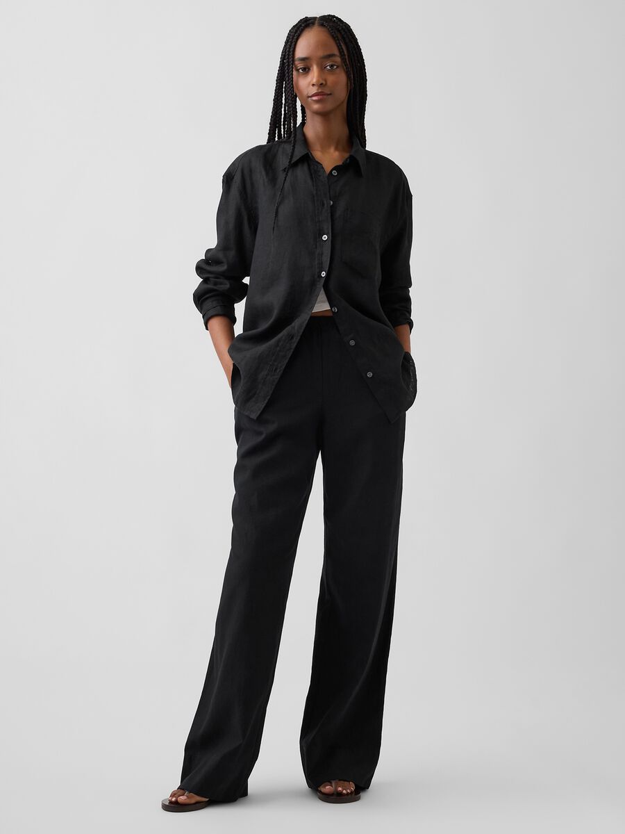 Pantaloni in misto lino a gamba ampia Donna_3