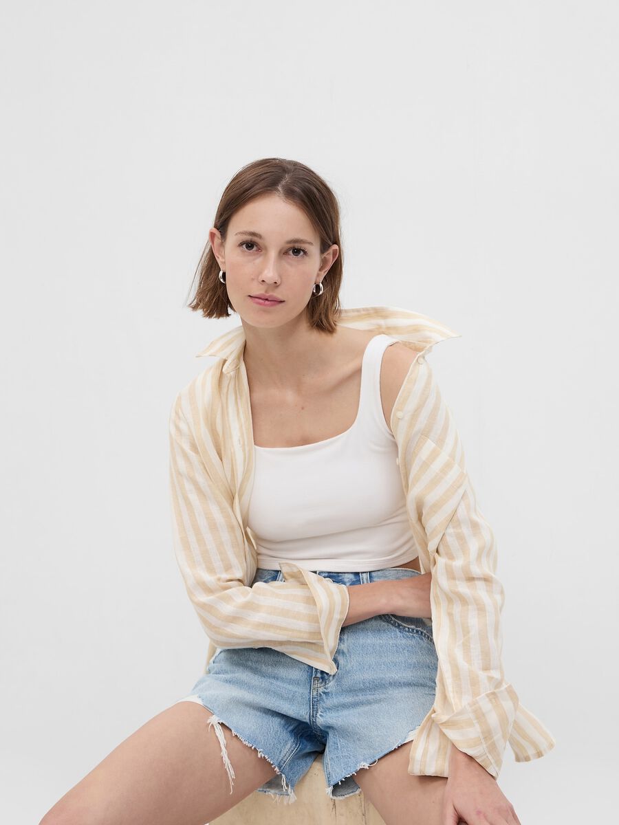 Striped linen shirt with pocket Woman_0