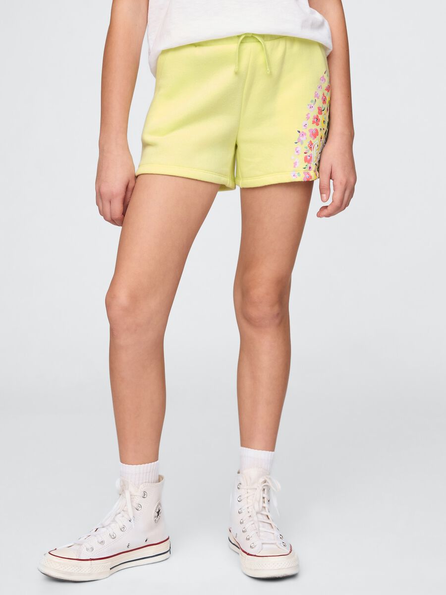 Yellow shorts with floral details for girls Girl_1