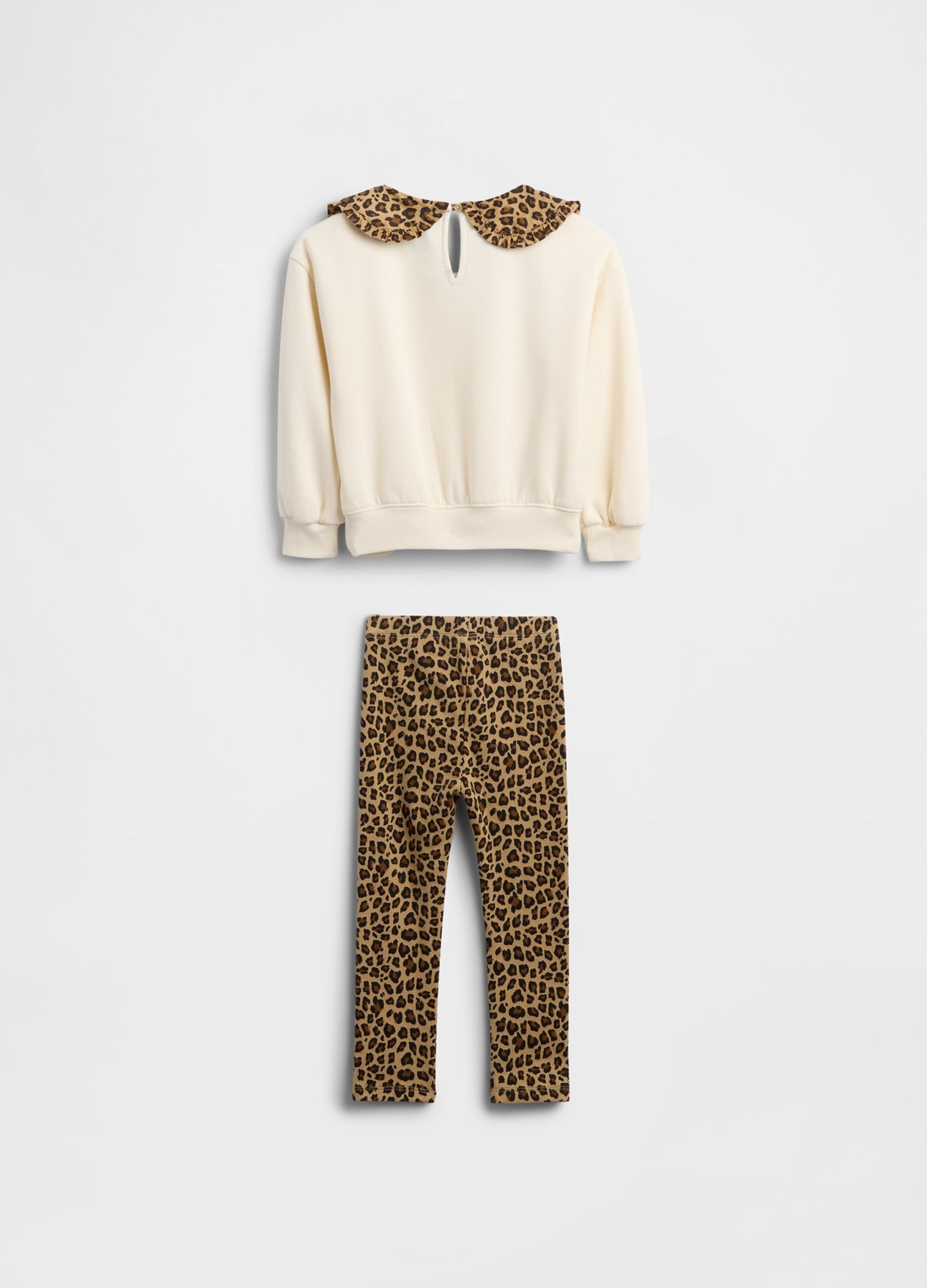 White and Brown Set with Leopard Print for Girls_2