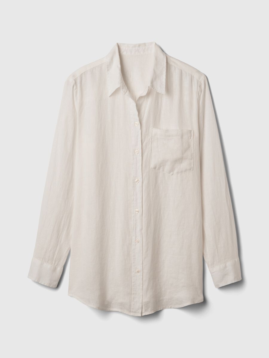 Camicia boyfriend fit in lino con tasca Donna_2
