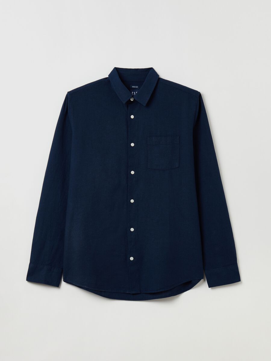 Linen and cotton shirt with pocket Man_1