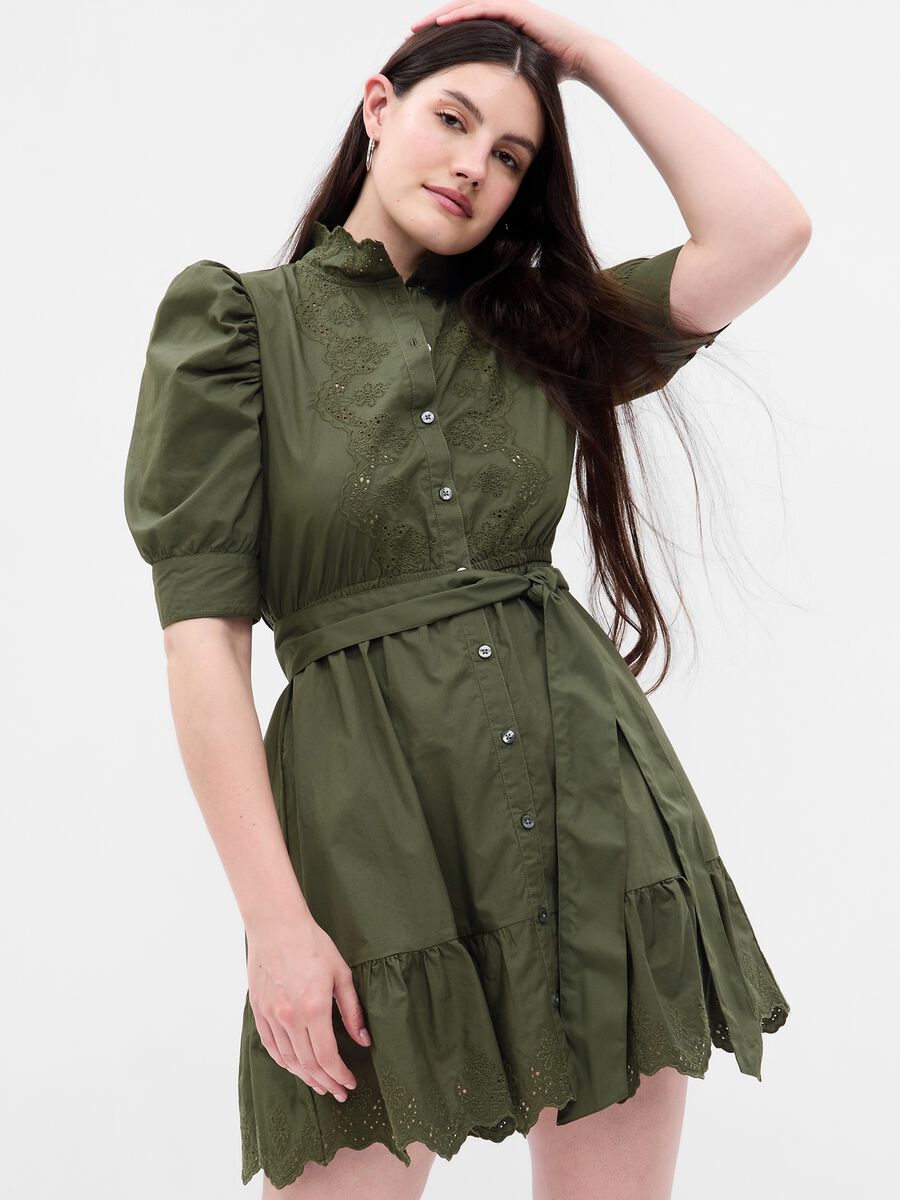Shirt dress with broderie anglaise details Woman_3