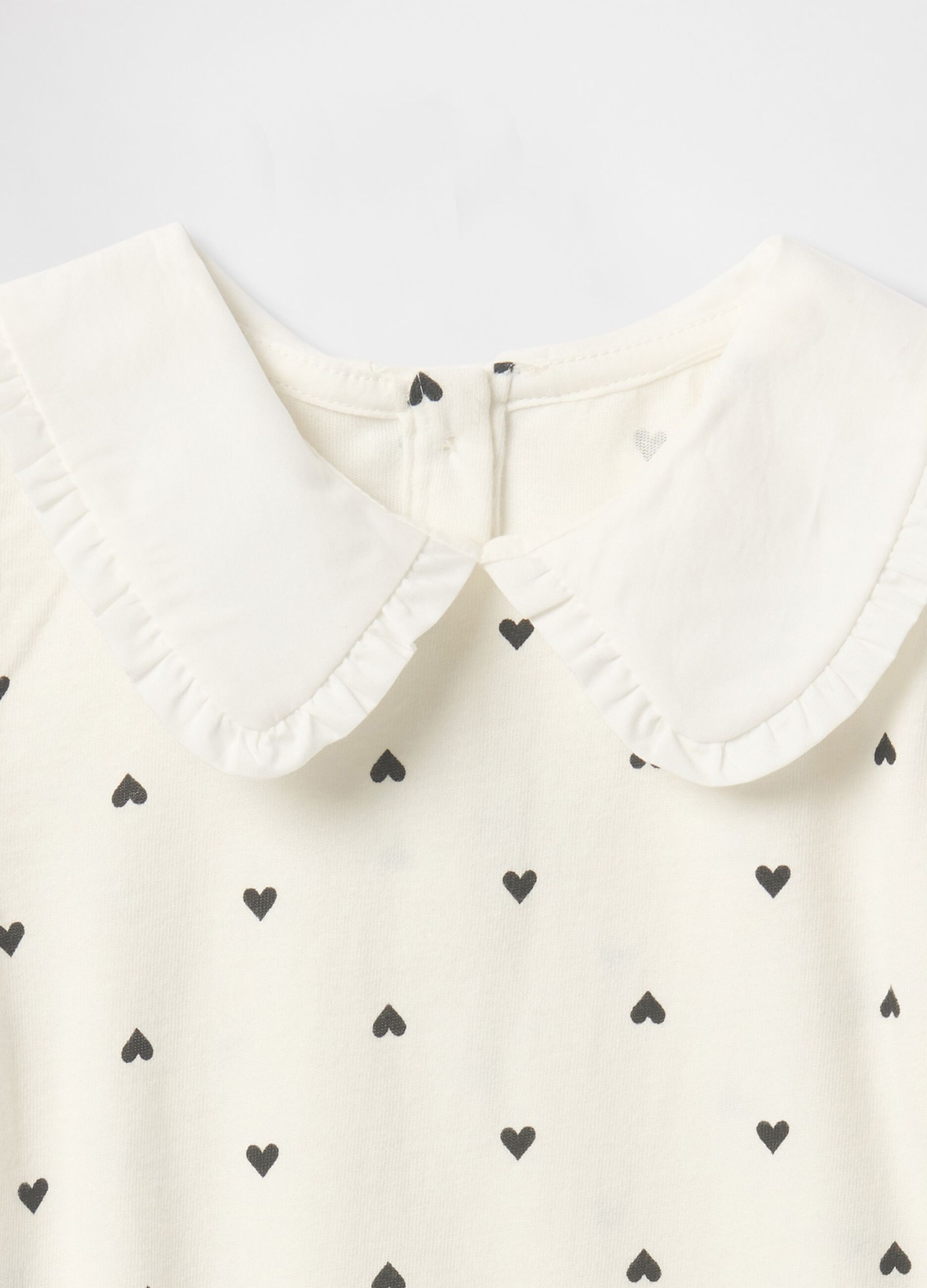 T-shirt a cuore bianco per bambina in cotone con colletto decorativo_2
