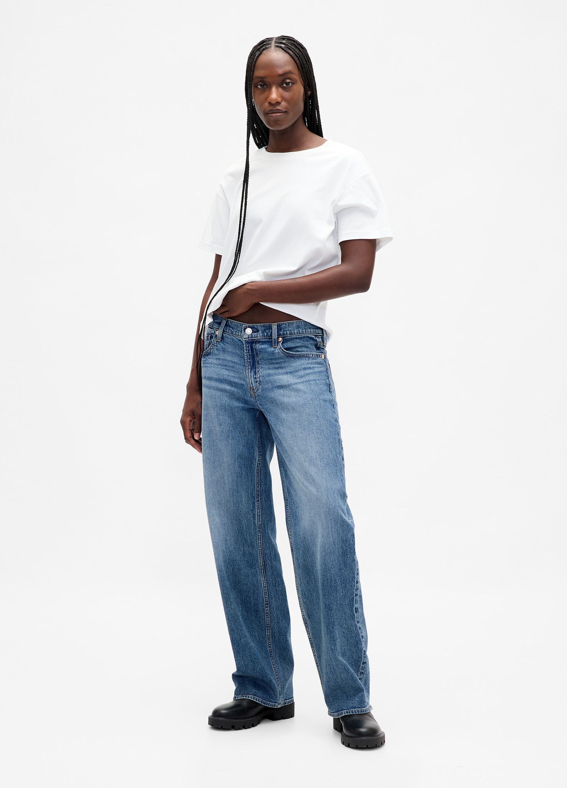Jeans denim elasticizzati a gamba ampia