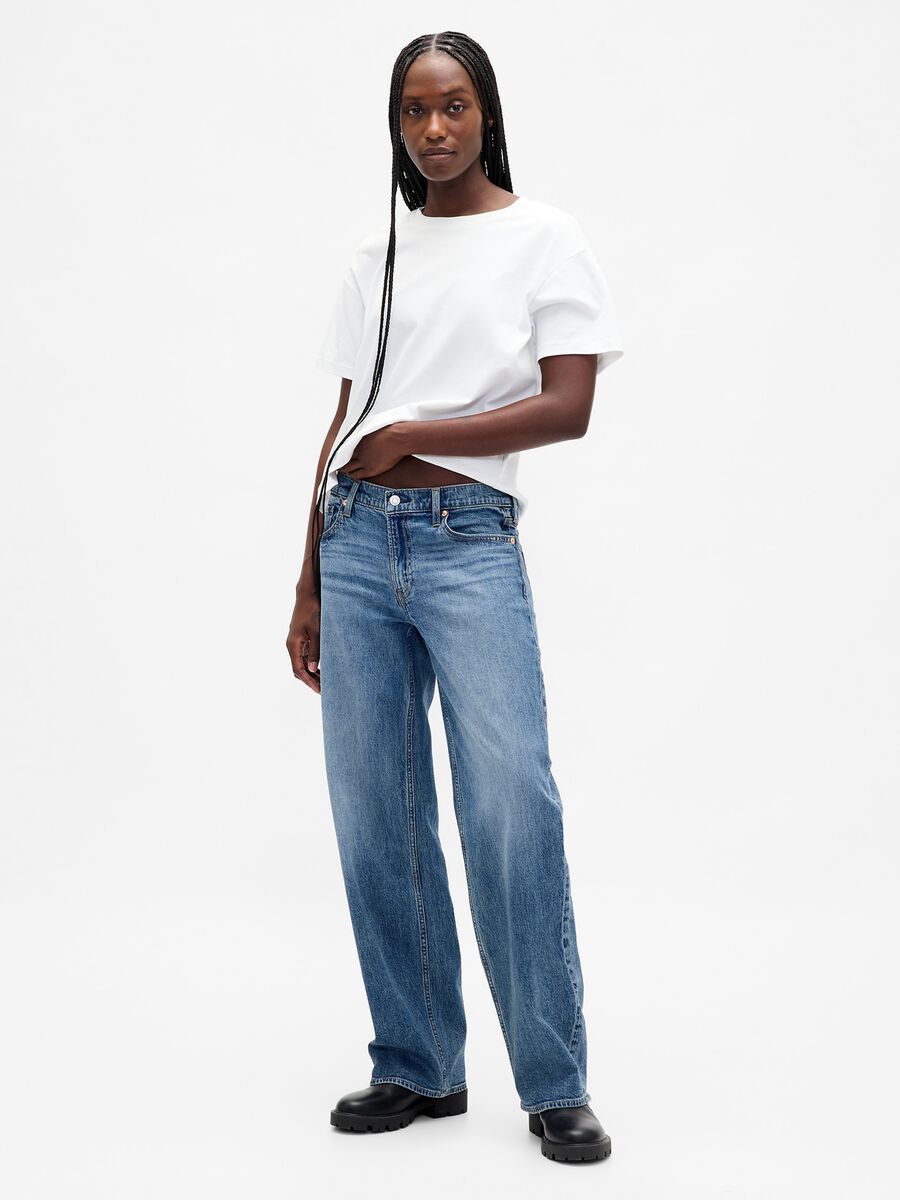 Jeans denim elasticizzati a gamba ampia Donna_0